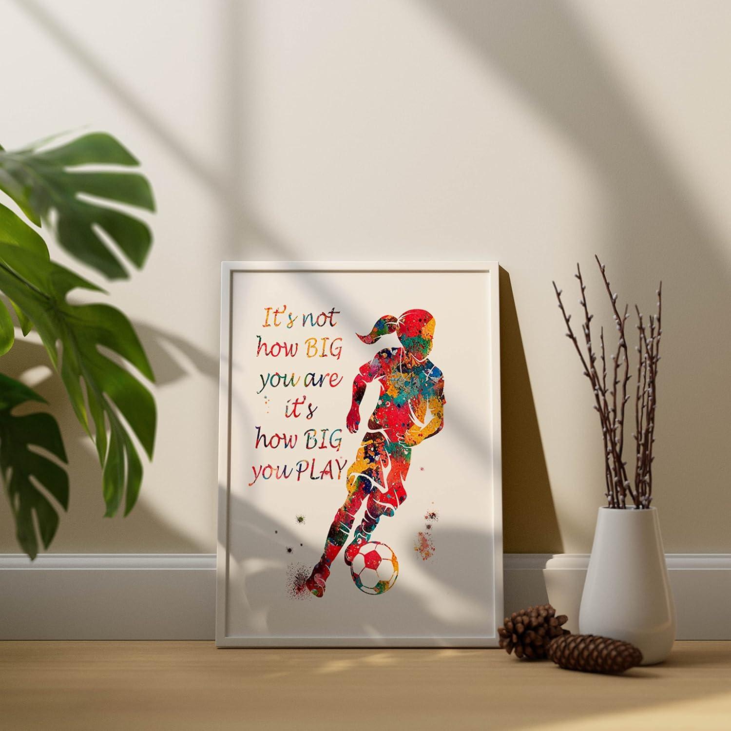 Impresión Acuarela Chica Jugadora de Fútbol 20x25 cm Motivacional