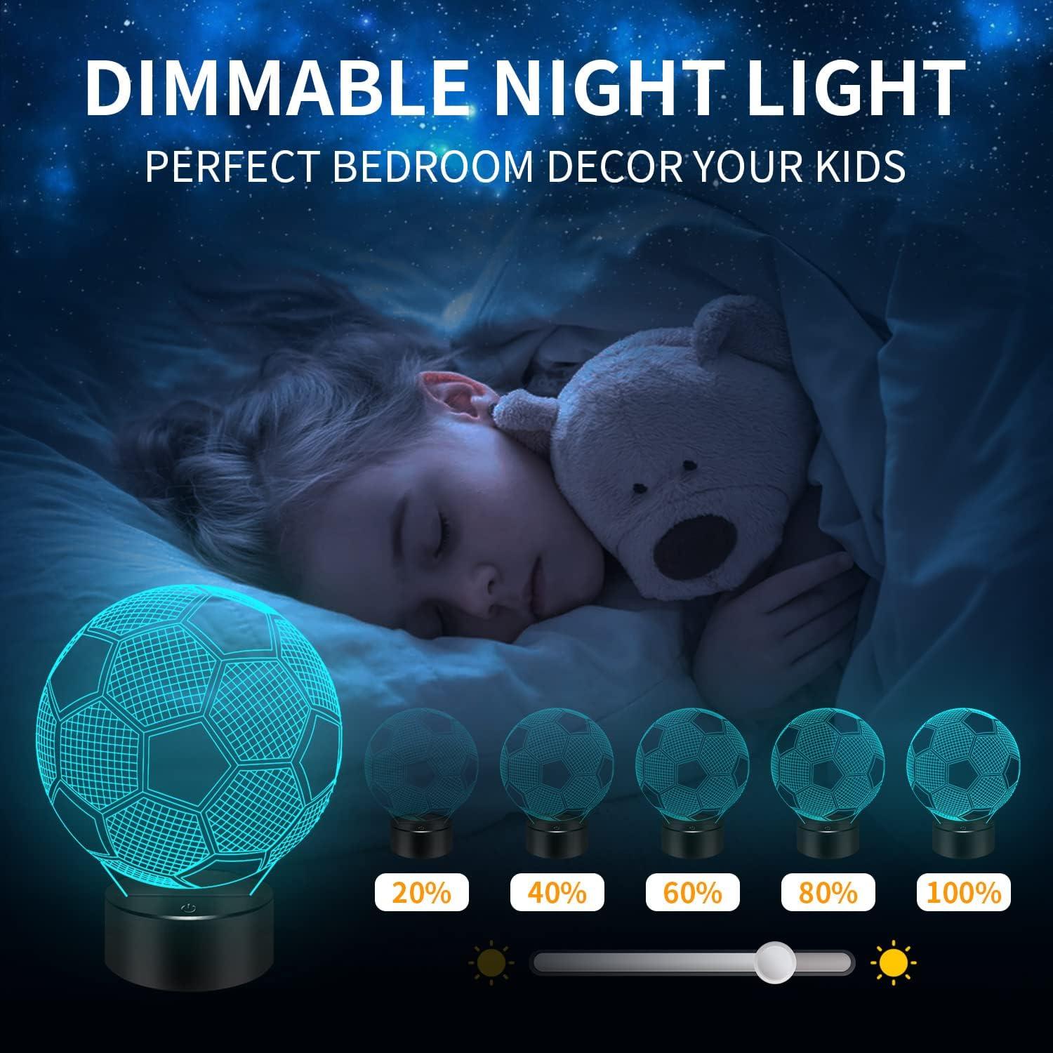 Lámpara Nocturna 3D BASSI Fútbol, Control Remoto, 16 Colores