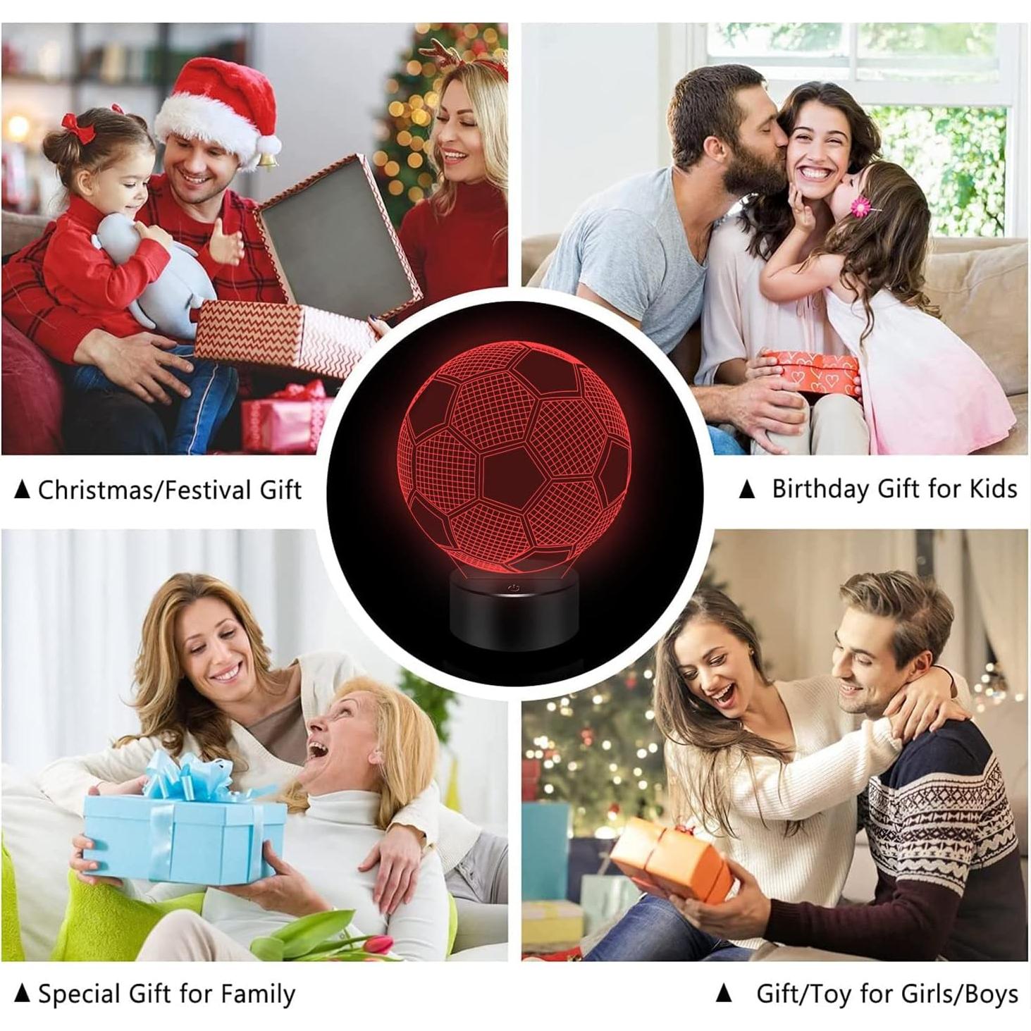 Lámpara Nocturna 3D BASSI Fútbol, Control Remoto, 16 Colores