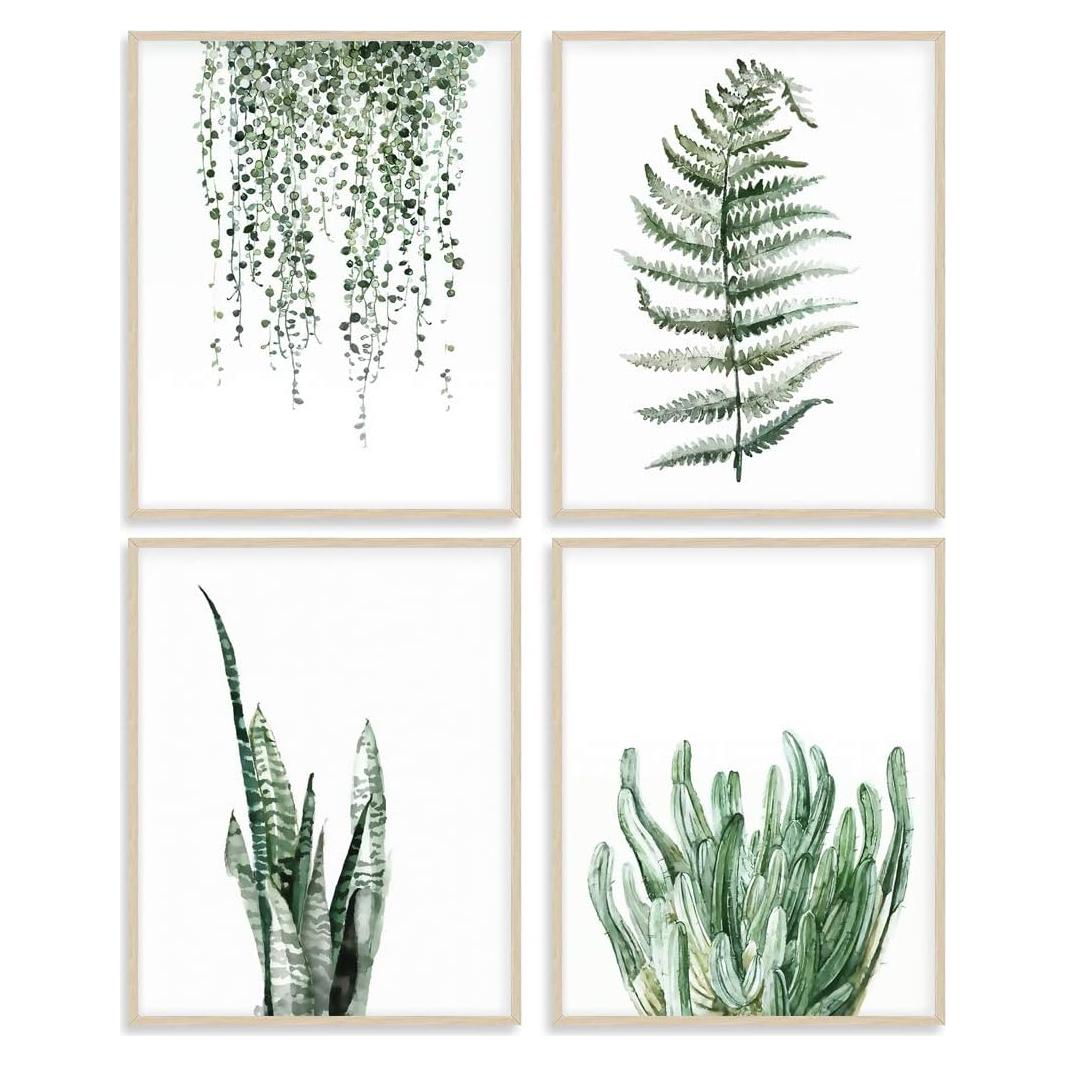 Póster Botánico Decorativo 4 Piezas 25x20 cm Verde Oscuro