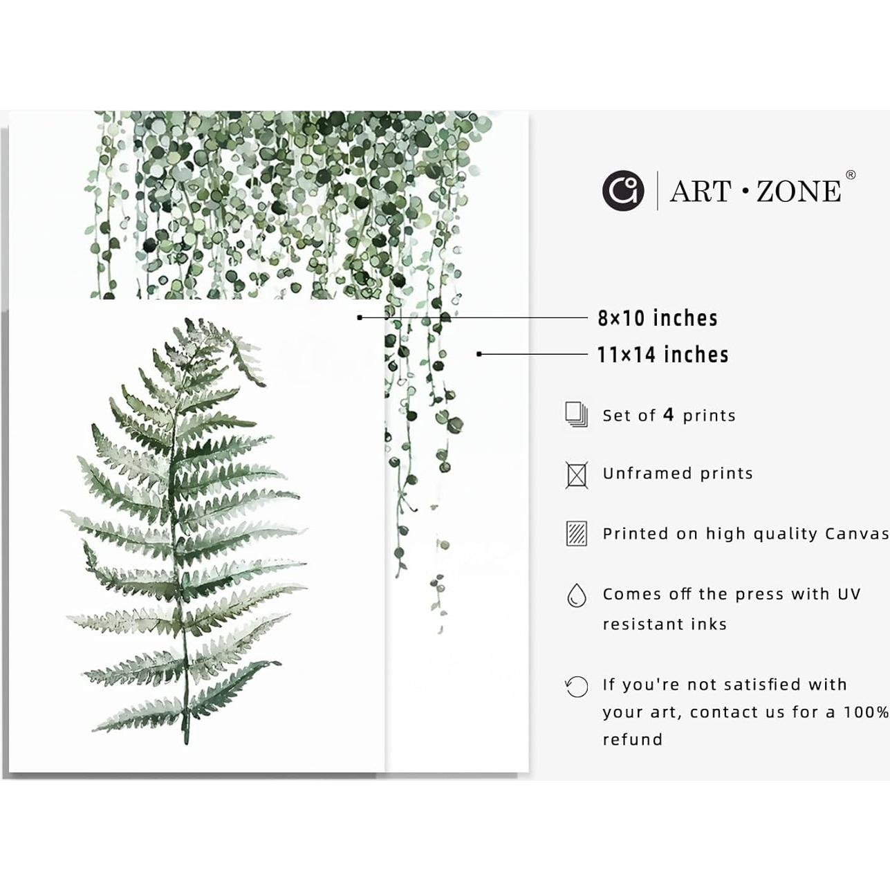 Póster Botánico Decorativo 4 Piezas 25x20 cm Verde Oscuro