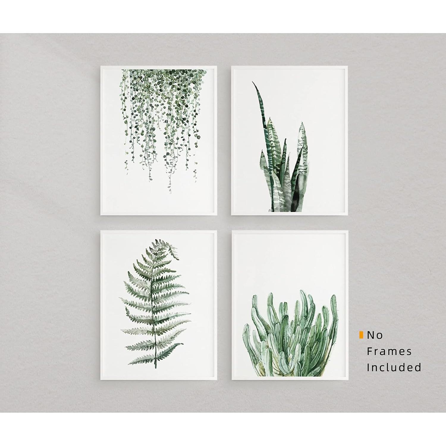 Póster Botánico Decorativo 4 Piezas 25x20 cm Verde Oscuro