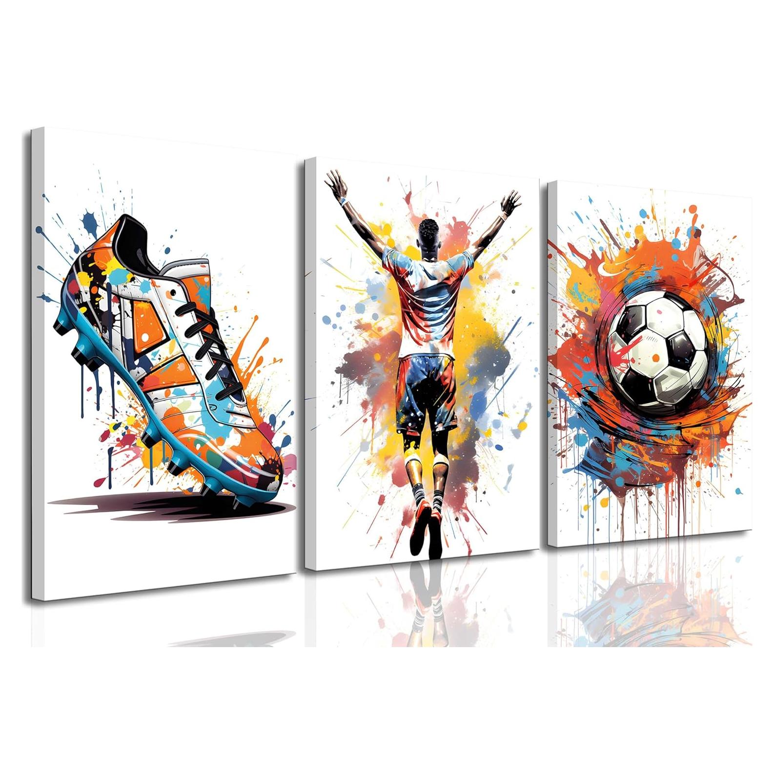 Set de 3 Piezas Arte de Pared Fútbol Graffiti Lienzo 30x40cm