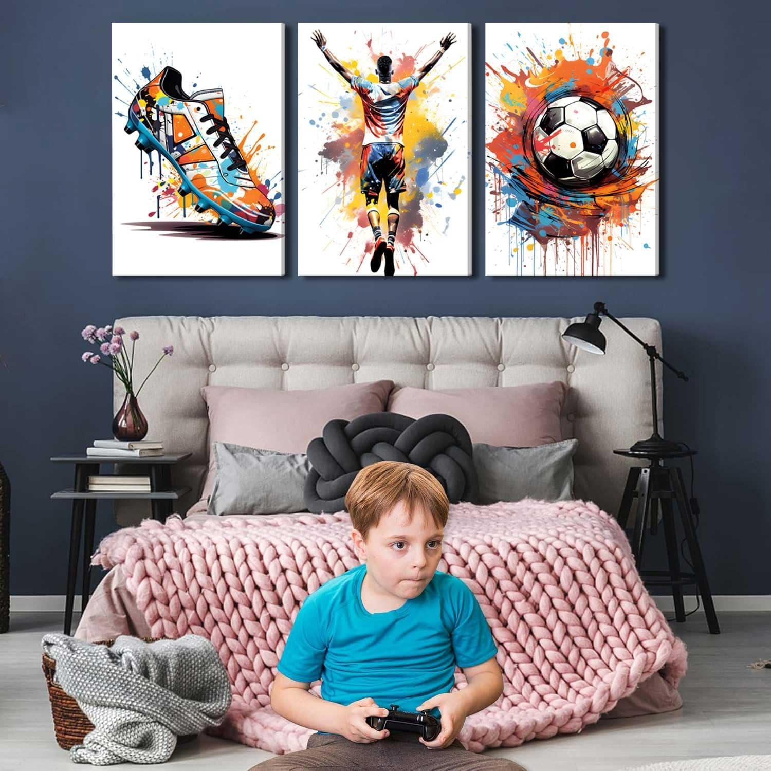 Set de 3 Piezas Arte de Pared Fútbol Graffiti Lienzo 30x40cm