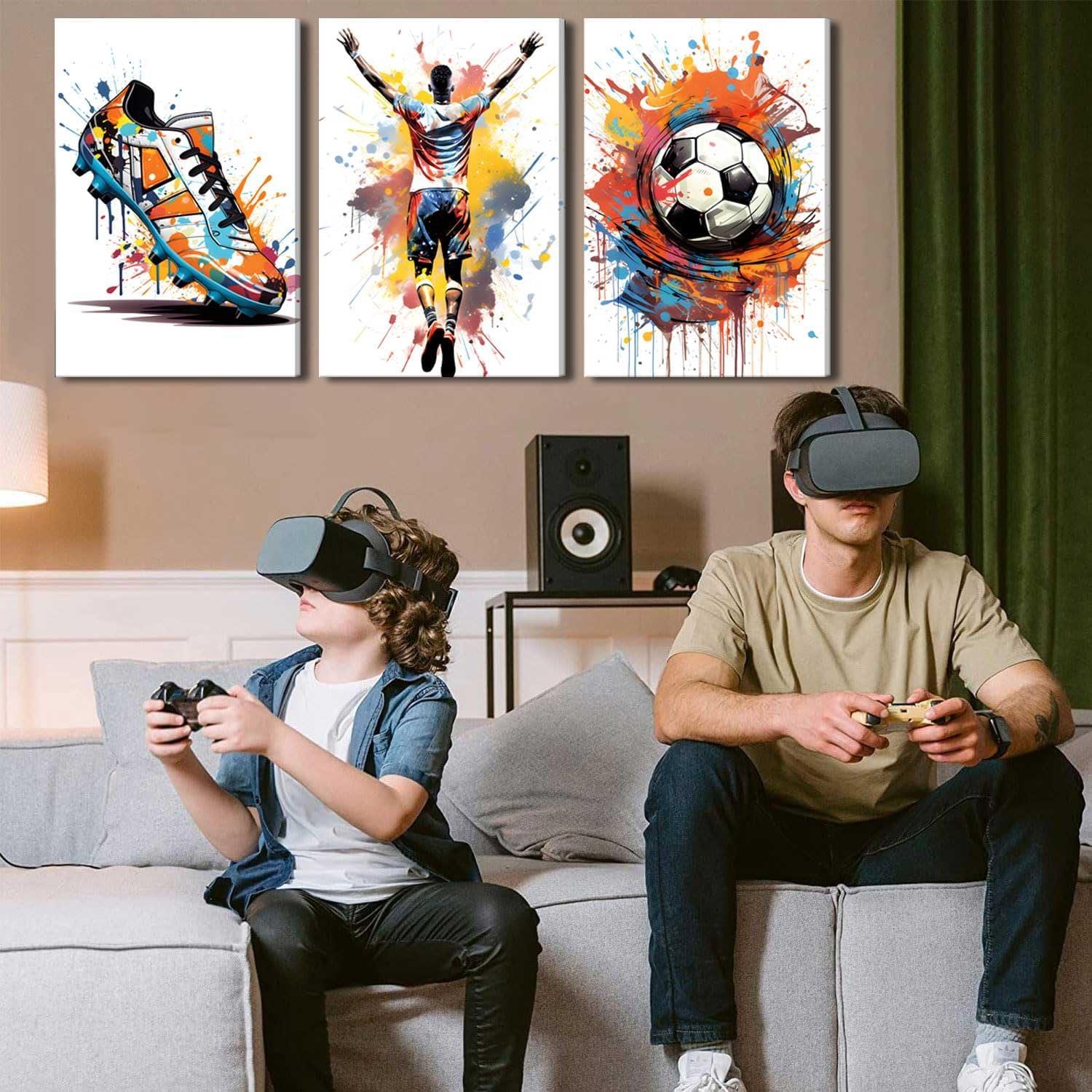 Set de 3 Piezas Arte de Pared Fútbol Graffiti Lienzo 30x40cm