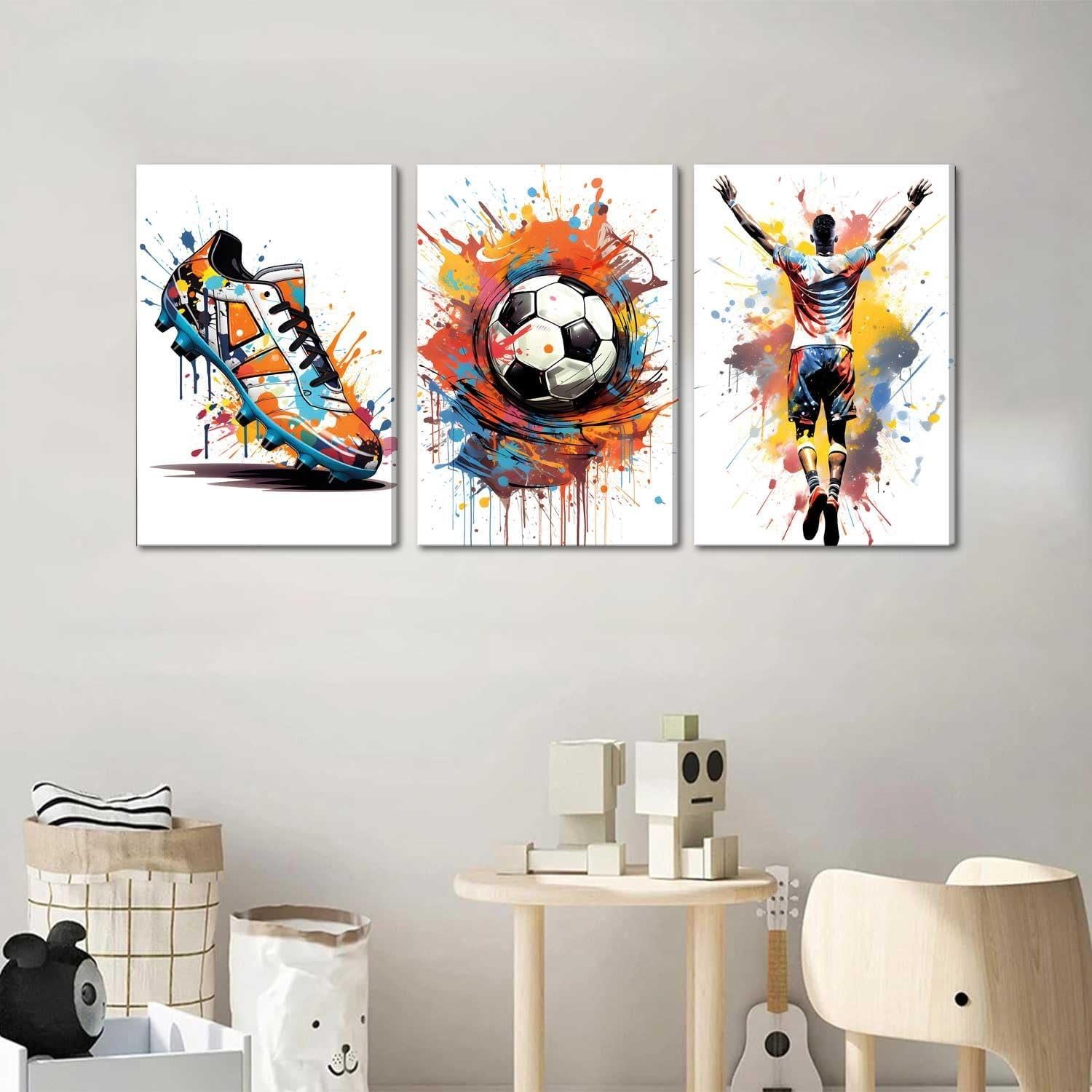 Set de 3 Piezas Arte de Pared Fútbol Graffiti Lienzo 30x40cm