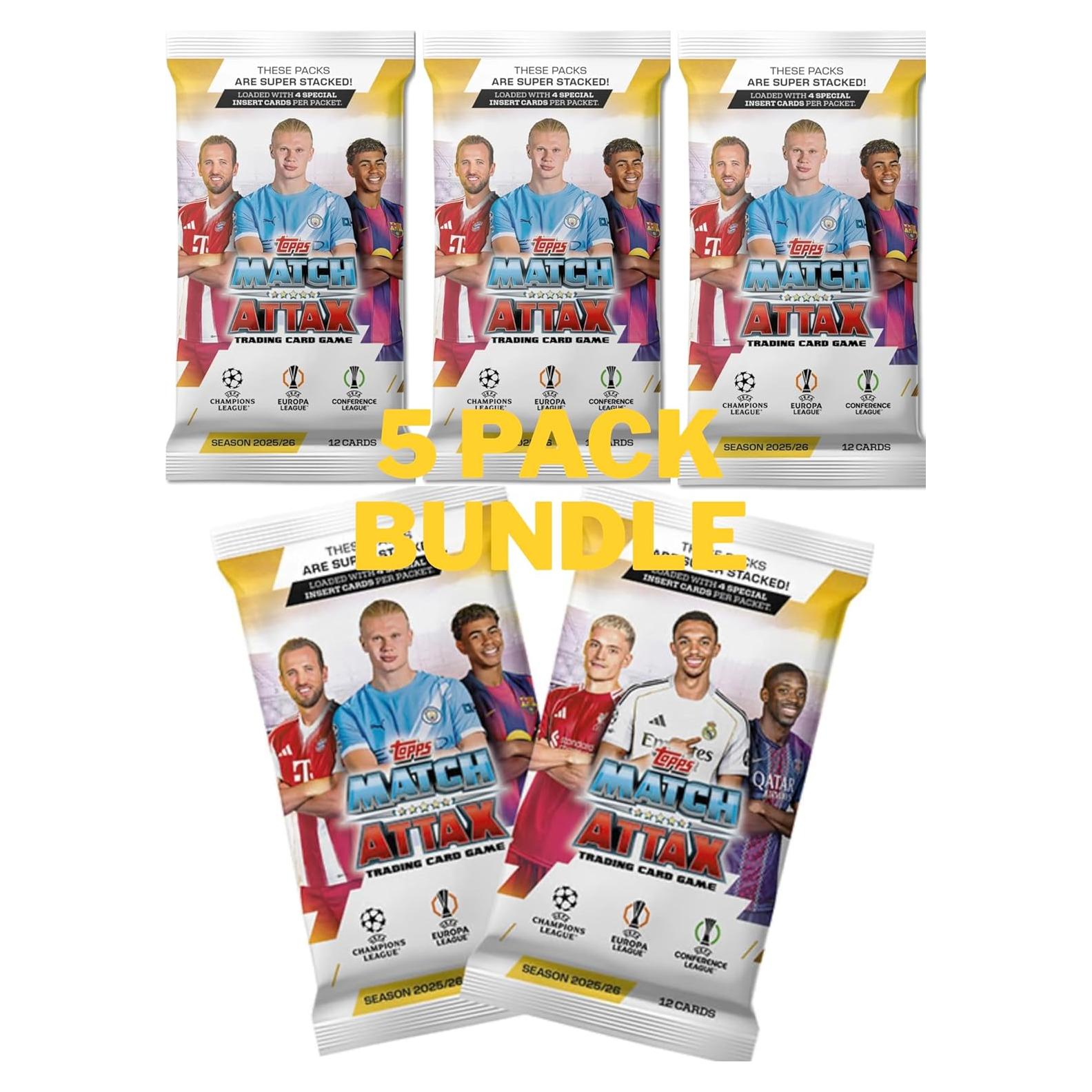 Match Attax Topps 2026 - Paquete de 5 Tarjetas de Fútbol