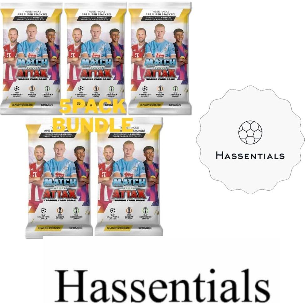Match Attax Topps 2026 - Paquete de 5 Tarjetas de Fútbol