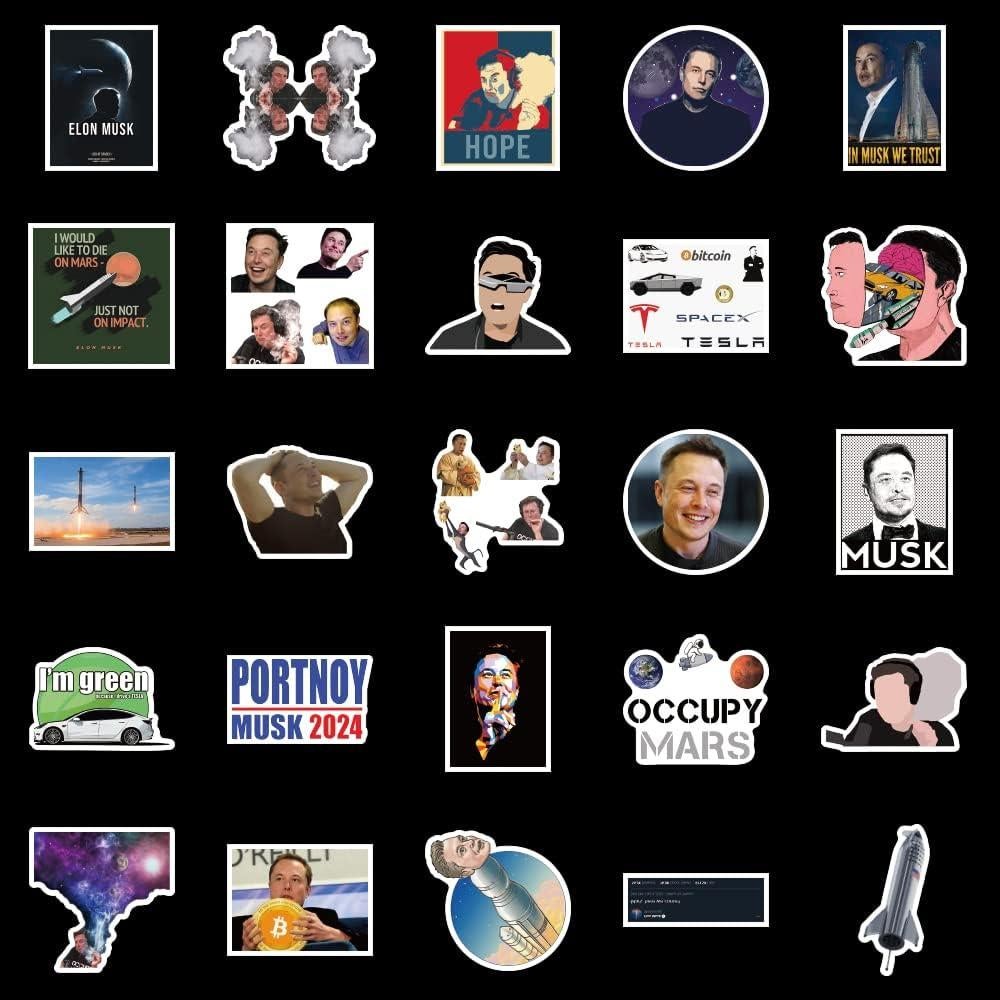 50 Pegatinas Impermeables de Vinilo Sticker Universe - Elon Musk