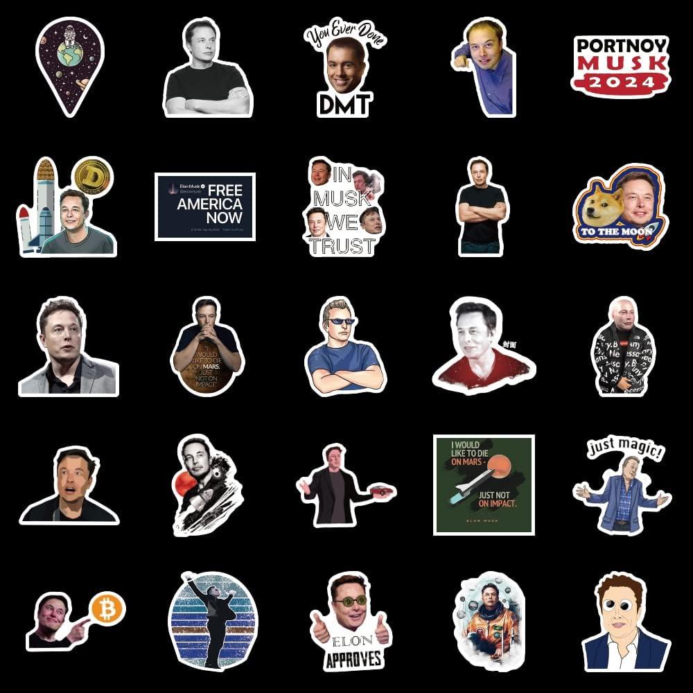 50 Pegatinas Impermeables de Vinilo Sticker Universe - Elon Musk