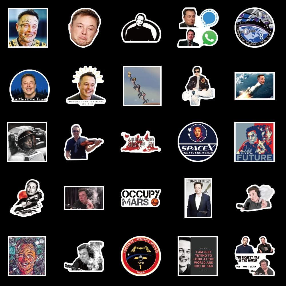 50 Pegatinas Impermeables de Vinilo Sticker Universe - Elon Musk