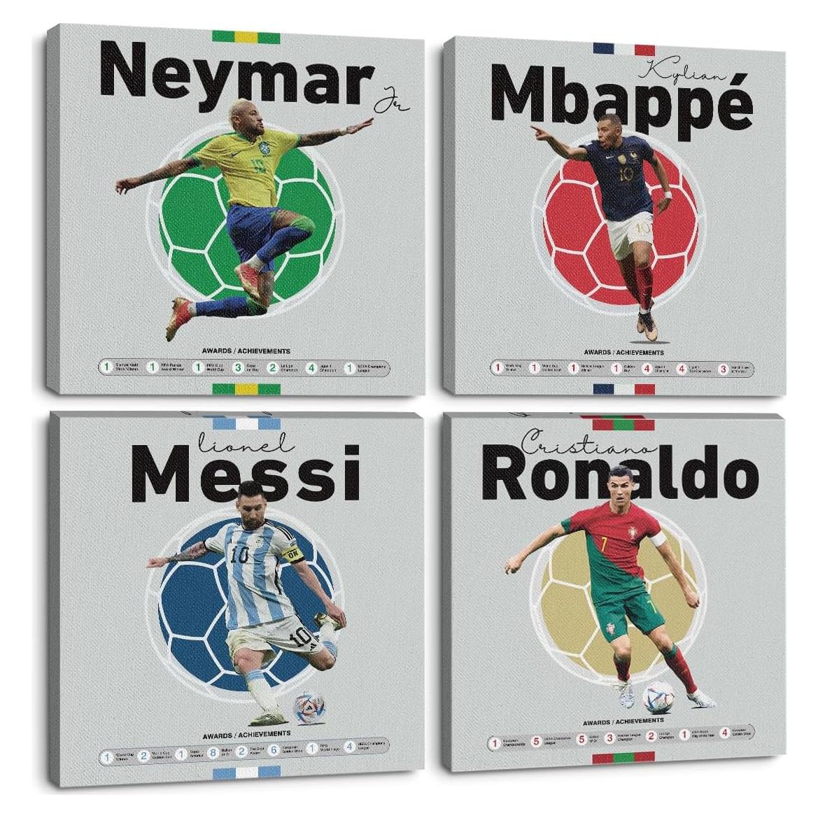 Set de 4 Cuadros en Lienzo Decorativos Fútbol 20x20 cm