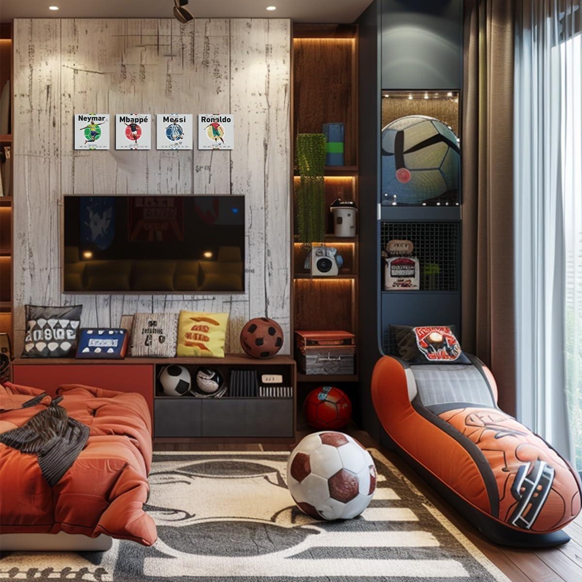 Set de 4 Cuadros en Lienzo Decorativos Fútbol 20x20 cm