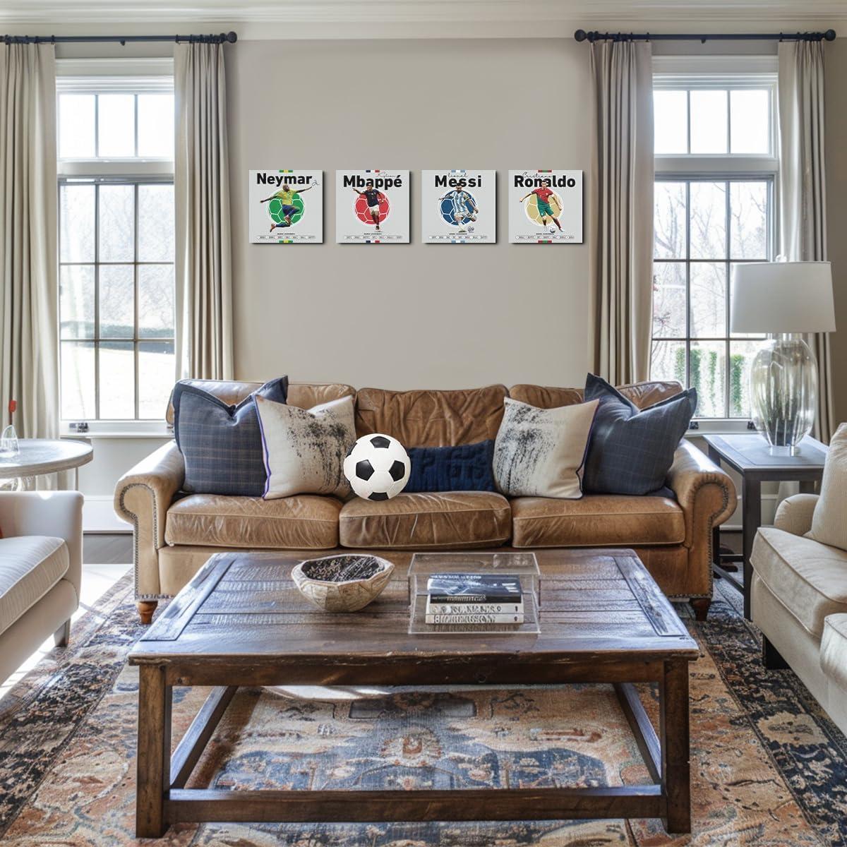 Set de 4 Cuadros en Lienzo Decorativos Fútbol 20x20 cm