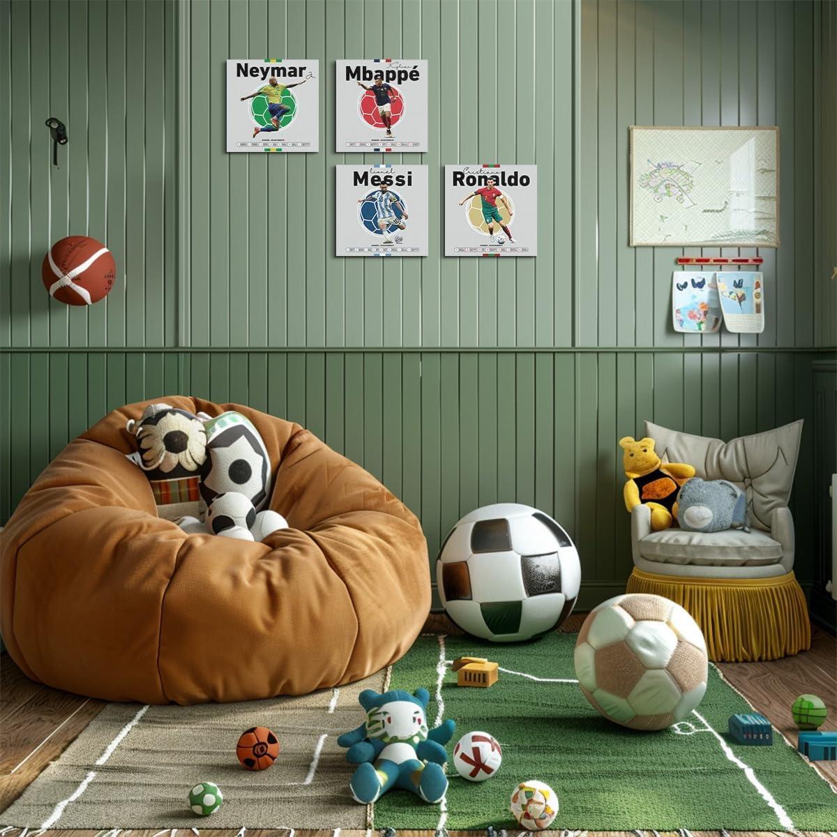 Set de 4 Cuadros en Lienzo Decorativos Fútbol 20x20 cm