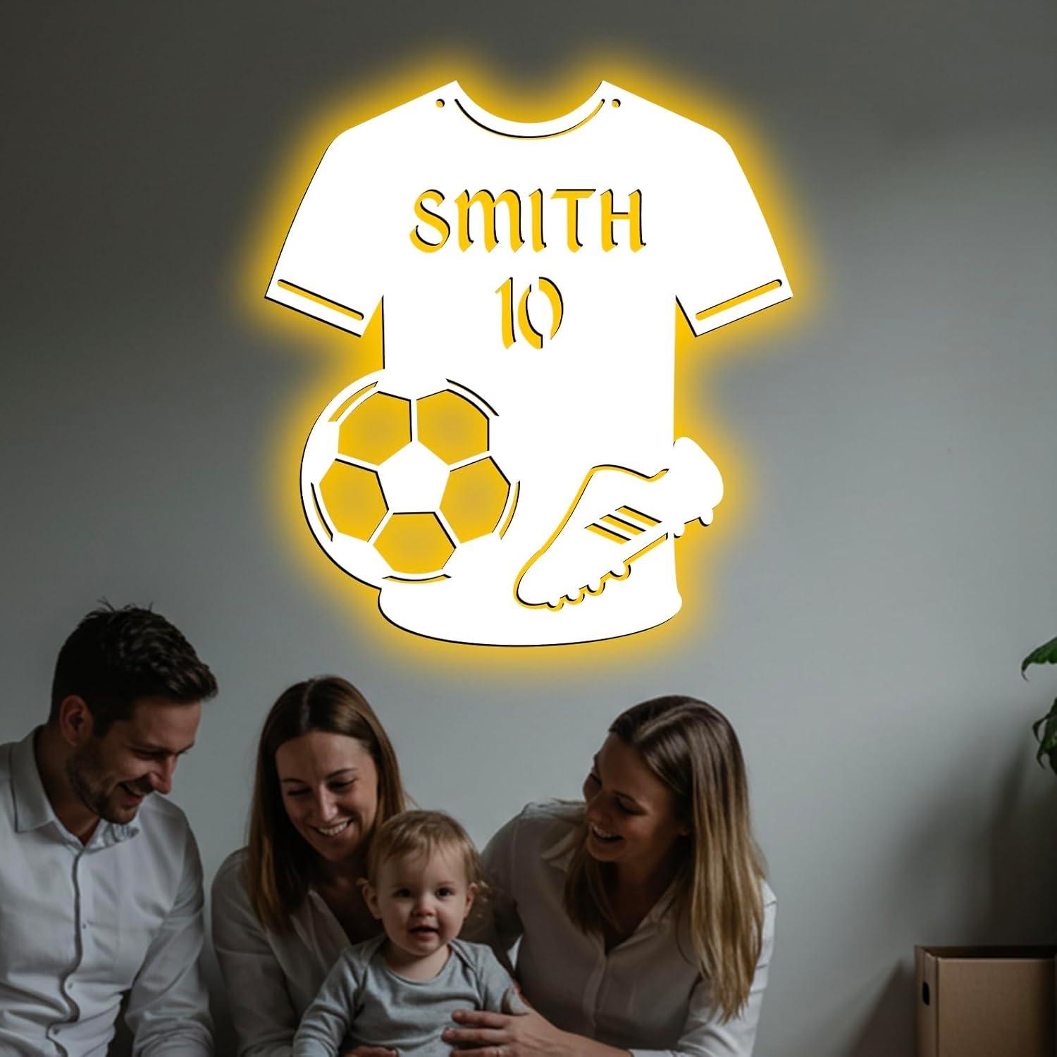 Luz de Pared LED Personalizada de Fútbol Forever - Camiseta con Nombre y Número