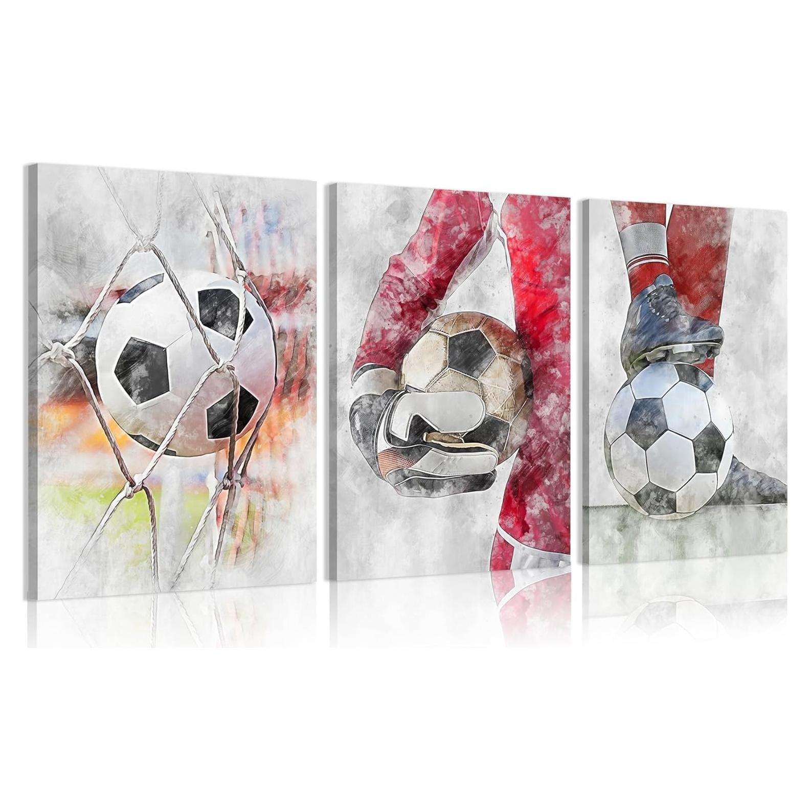 Arte de Pared de Fútbol YOXORDQ 3 Piezas 30.48x40.64cm