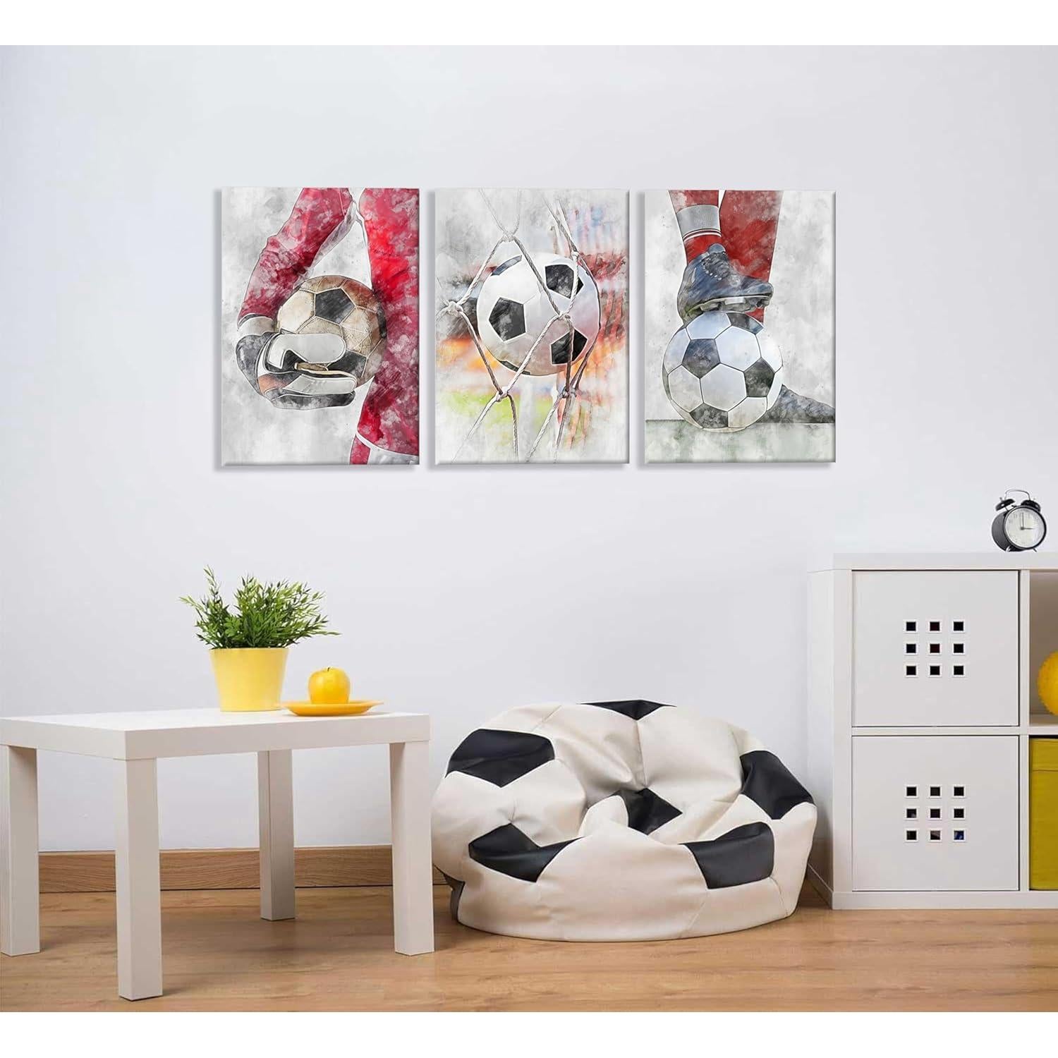 Arte de Pared de Fútbol YOXORDQ 3 Piezas 30.48x40.64cm