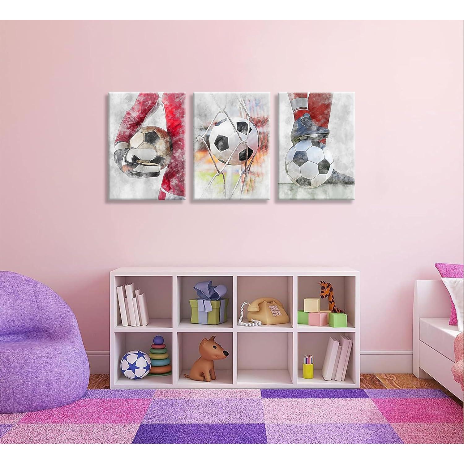 Arte de Pared de Fútbol YOXORDQ 3 Piezas 30.48x40.64cm