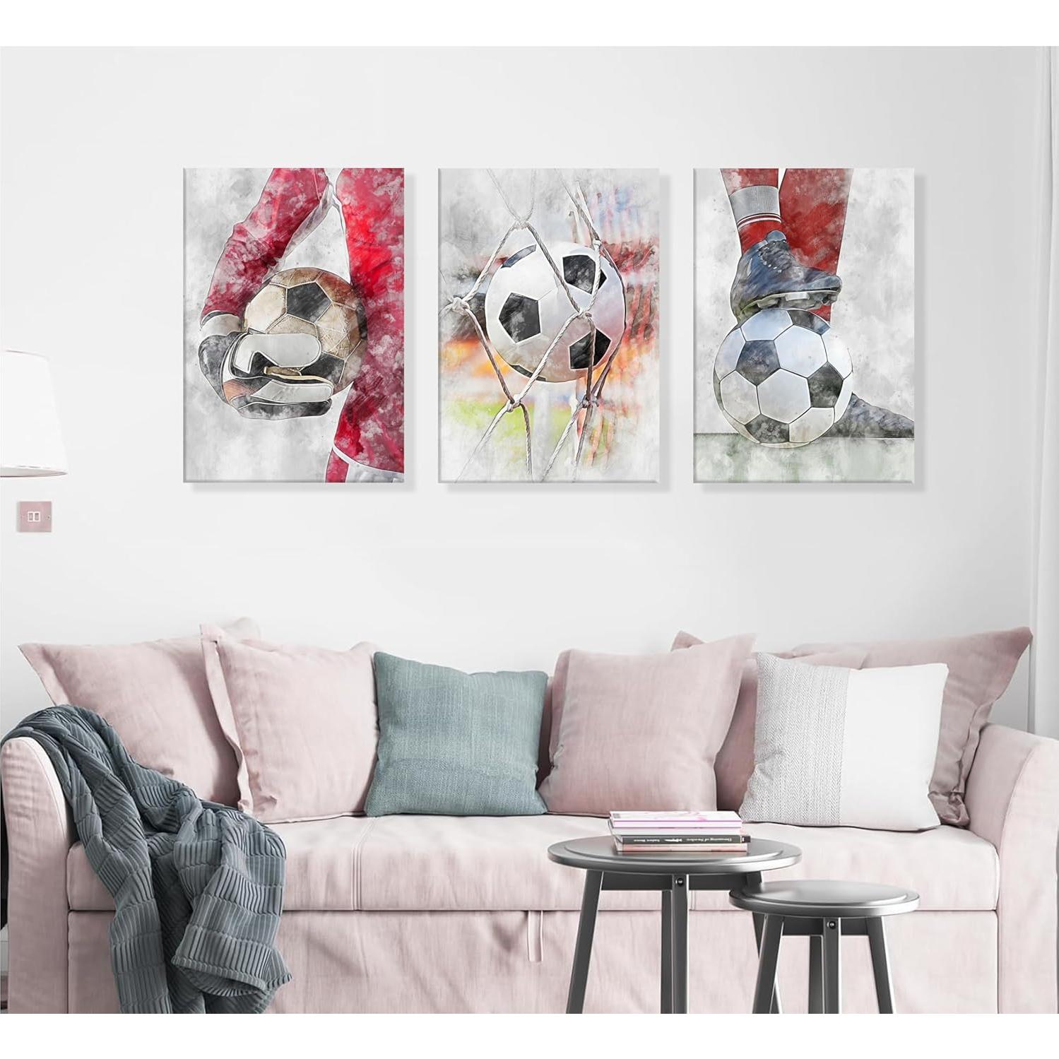 Arte de Pared de Fútbol YOXORDQ 3 Piezas 30.48x40.64cm