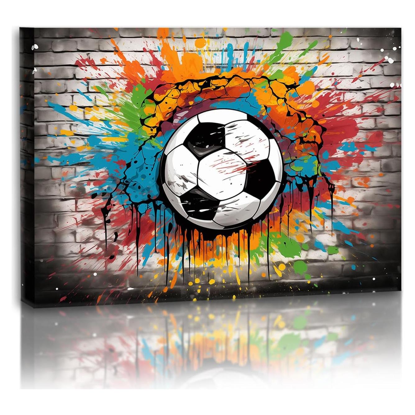 Arte de Pared de Fútbol Typruye Lienzo 40x30cm con Marco