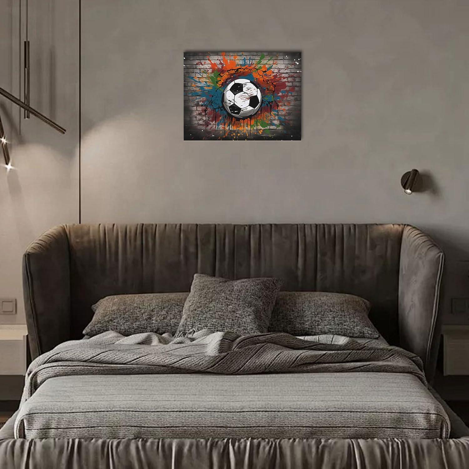 Arte de Pared de Fútbol Typruye Lienzo 40x30cm con Marco