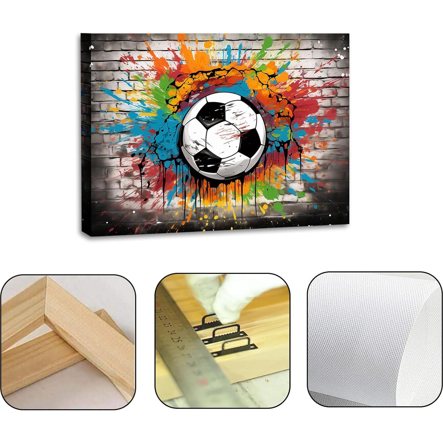 Arte de Pared de Fútbol Typruye Lienzo 40x30cm con Marco