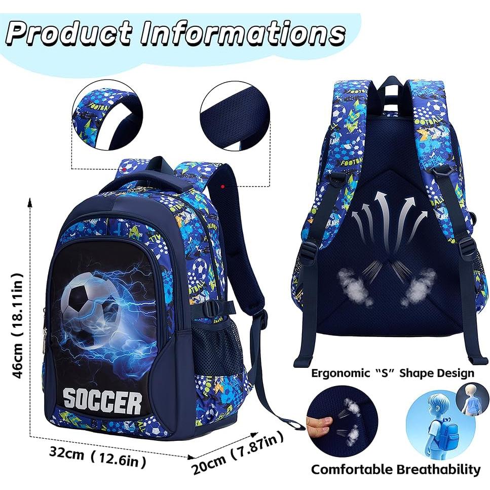 Mochila Escolar para Niños QYTFOA Fútbol 25L Impermeable Azul