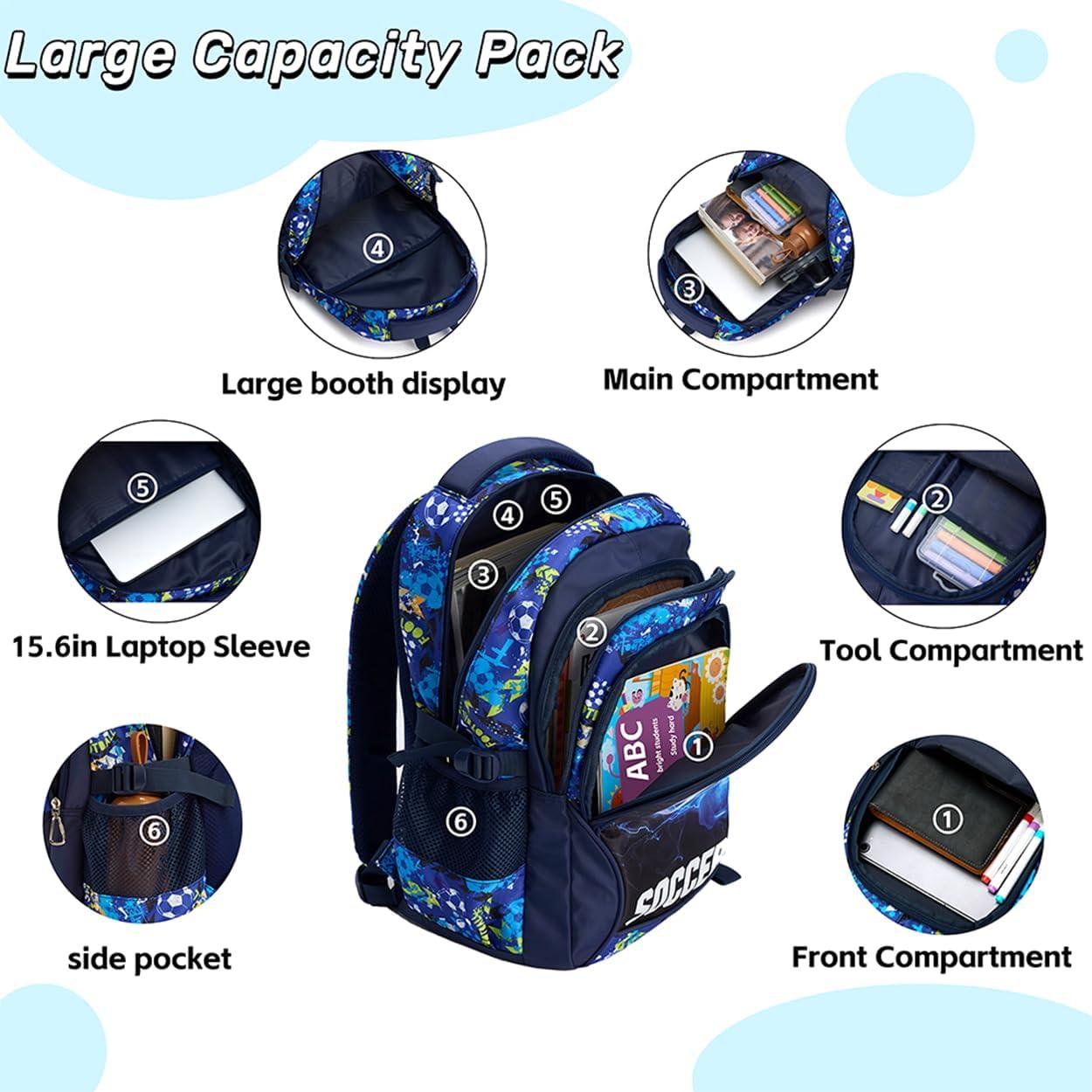 Mochila Escolar para Niños QYTFOA Fútbol 25L Impermeable Azul