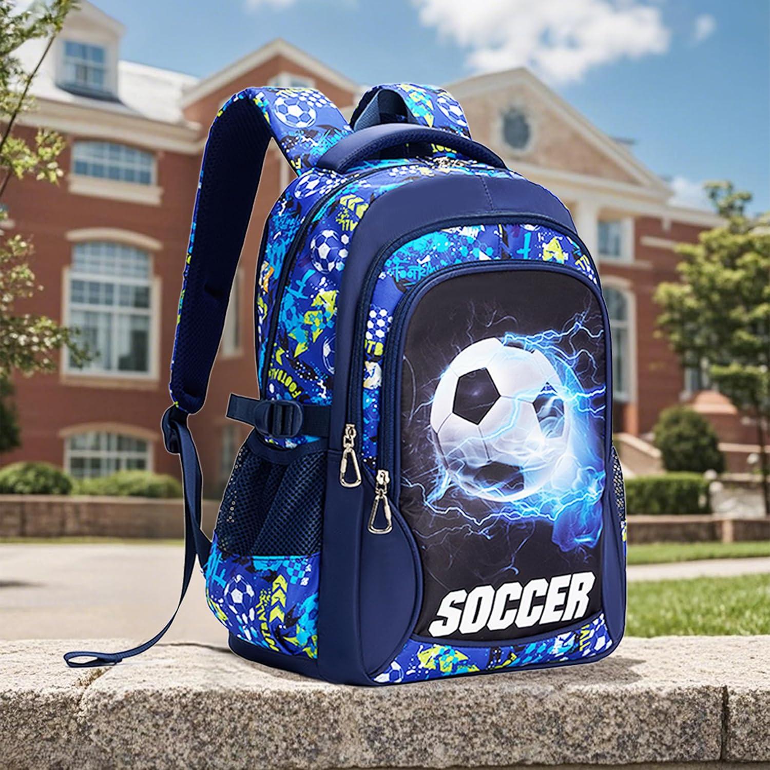 Mochila Escolar para Niños QYTFOA Fútbol 25L Impermeable Azul