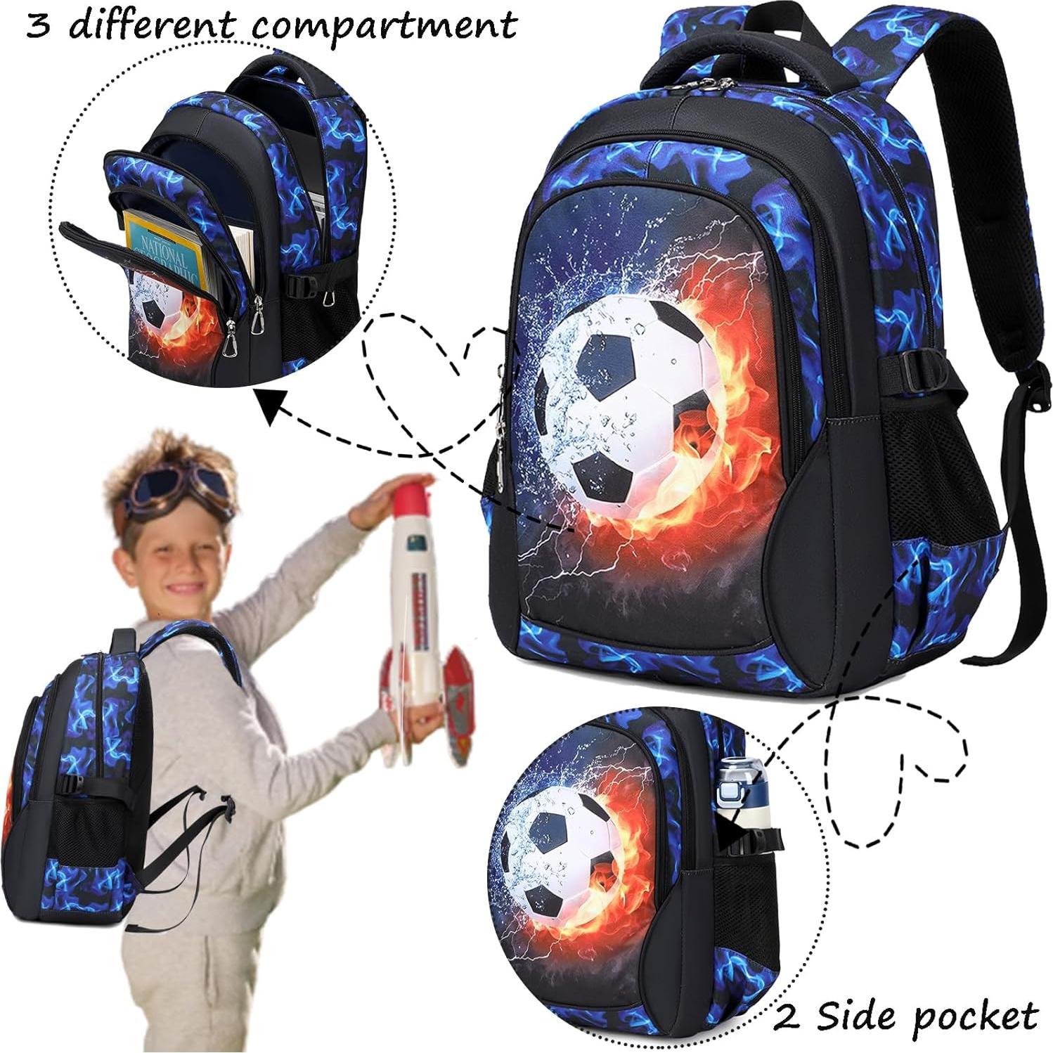 Mochila Escolar Jumpopack Azul Fútbol Niños 25L 39.9x30x15.7cm