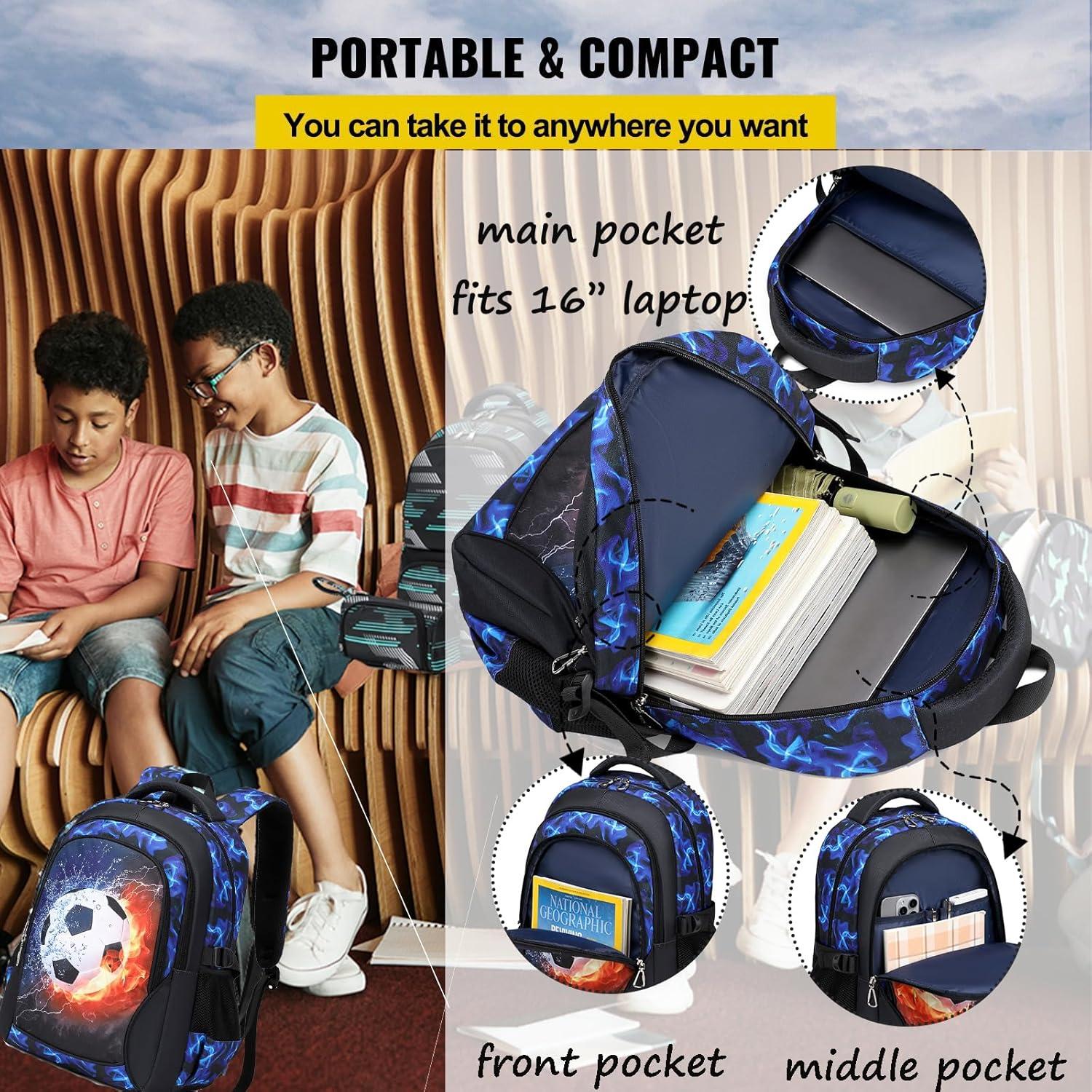 Mochila Escolar Jumpopack Azul Fútbol Niños 25L 39.9x30x15.7cm