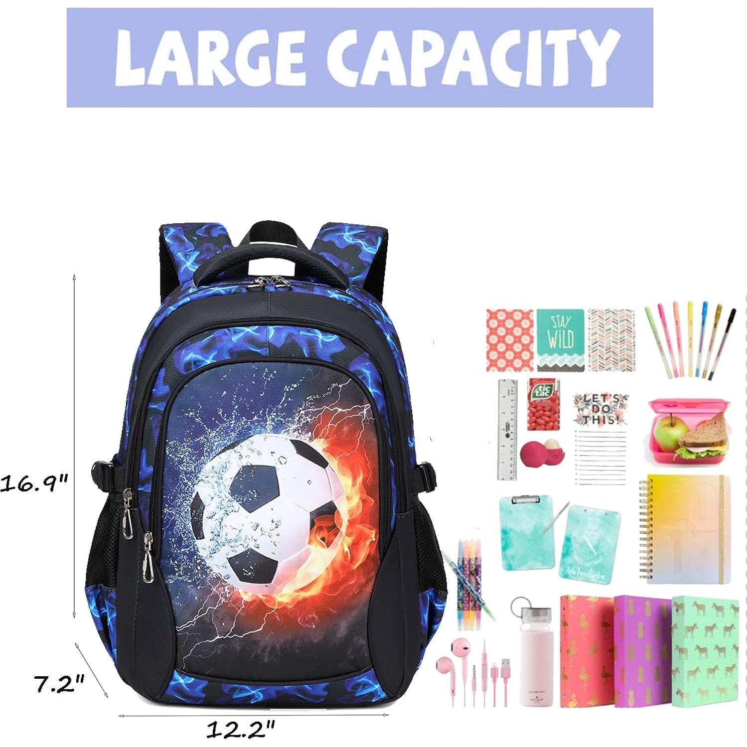 Mochila Escolar Jumpopack Azul Fútbol Niños 25L 39.9x30x15.7cm