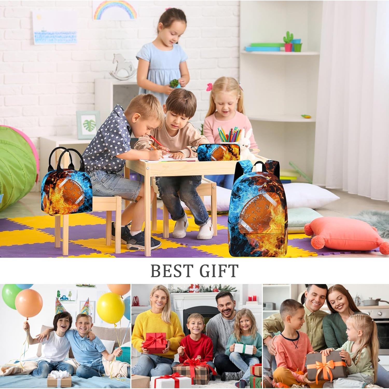 Conjunto de Mochila Escolar 3 Piezas Okentiso Fútbol 17"