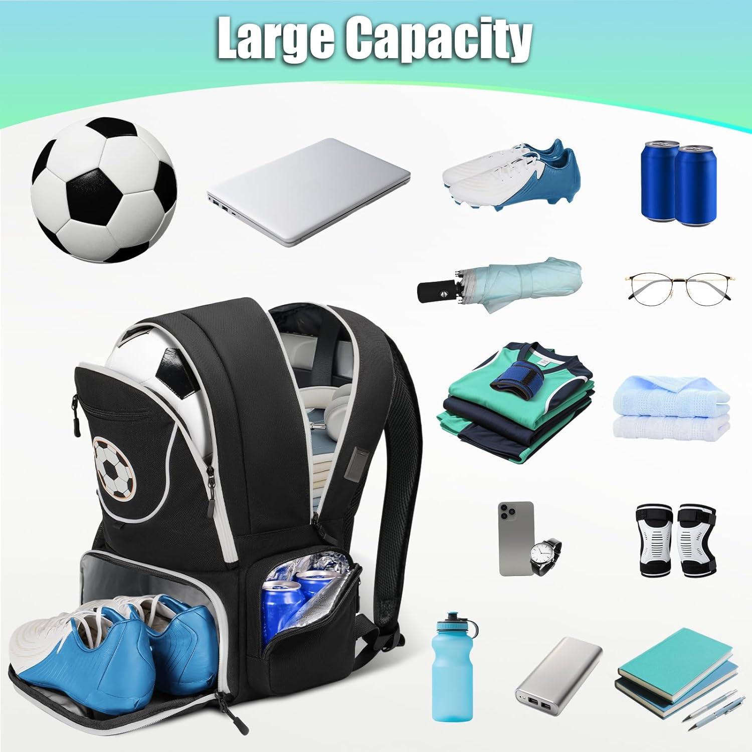 Mochila de Fútbol YOREPEK 28L con Compartimento para Laptop 15.6"