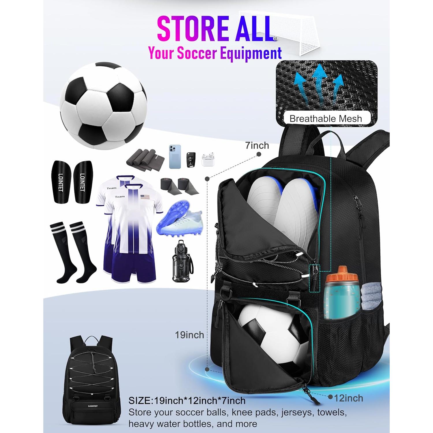 Mochila de Fútbol LOINTET Sp2005black, 11 Compartimentos, Negra