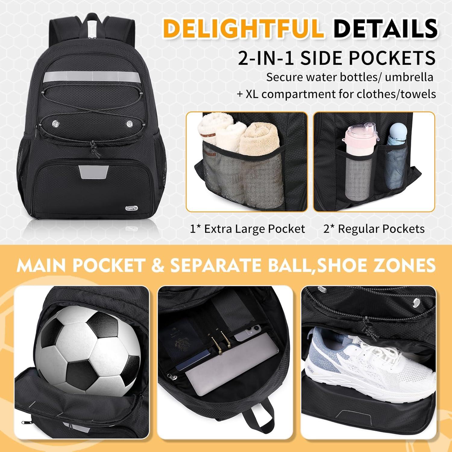 Mochila de Fútbol MUSEVOS Ms-1226-BK 32L Negra con Compartimentos