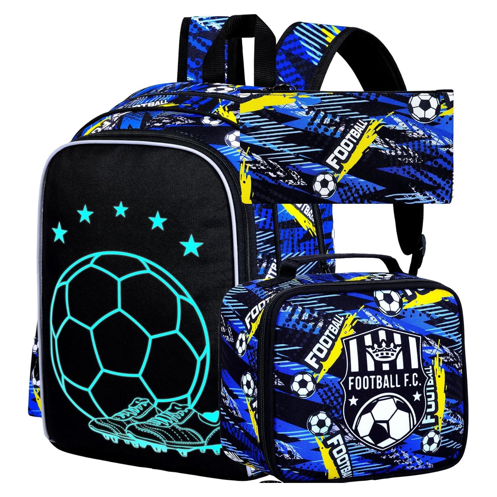 Mochila Escolar 3 en 1 KLFVB Fútbol Luminiscente 43 cm