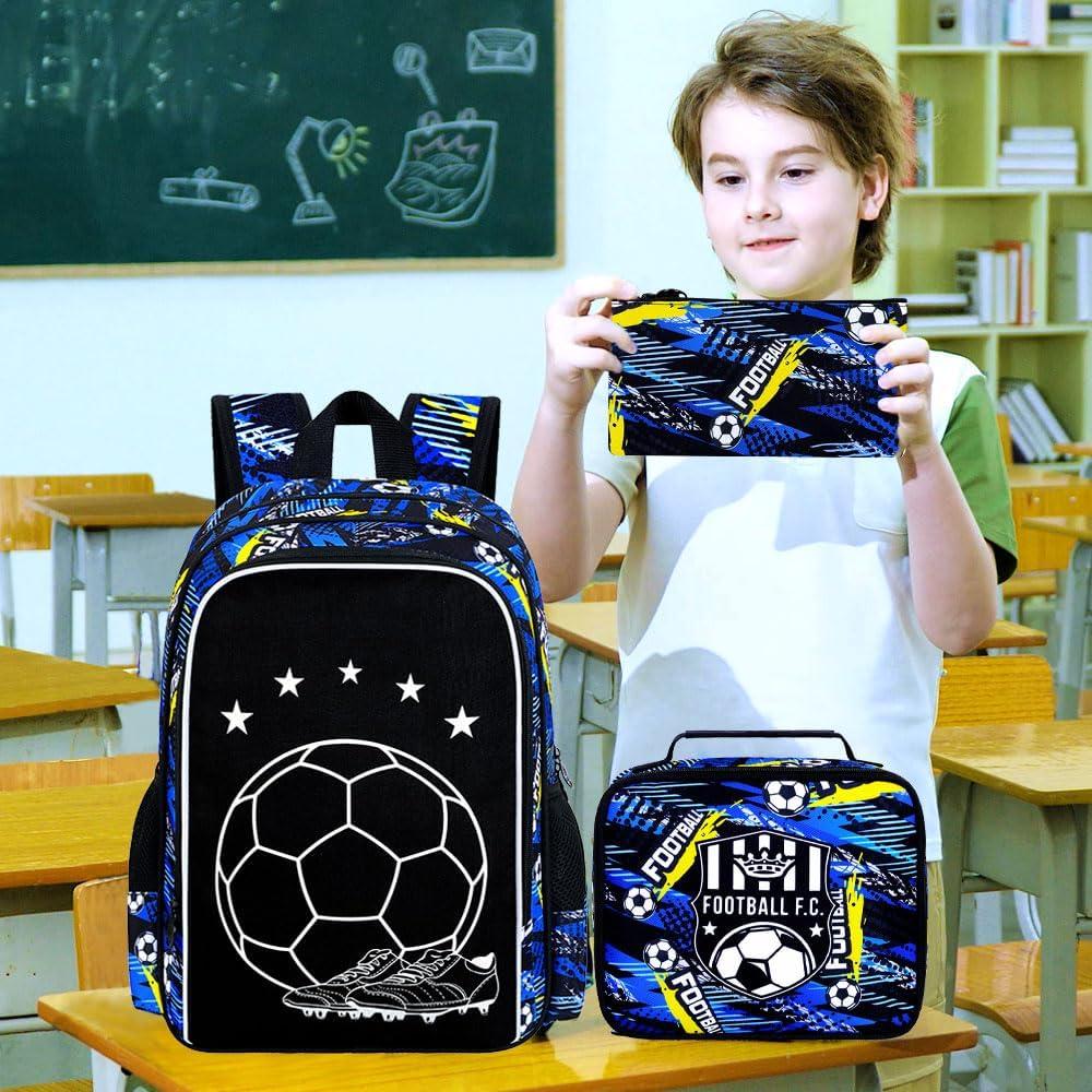 Mochila Escolar 3 en 1 KLFVB Fútbol Luminiscente 43 cm