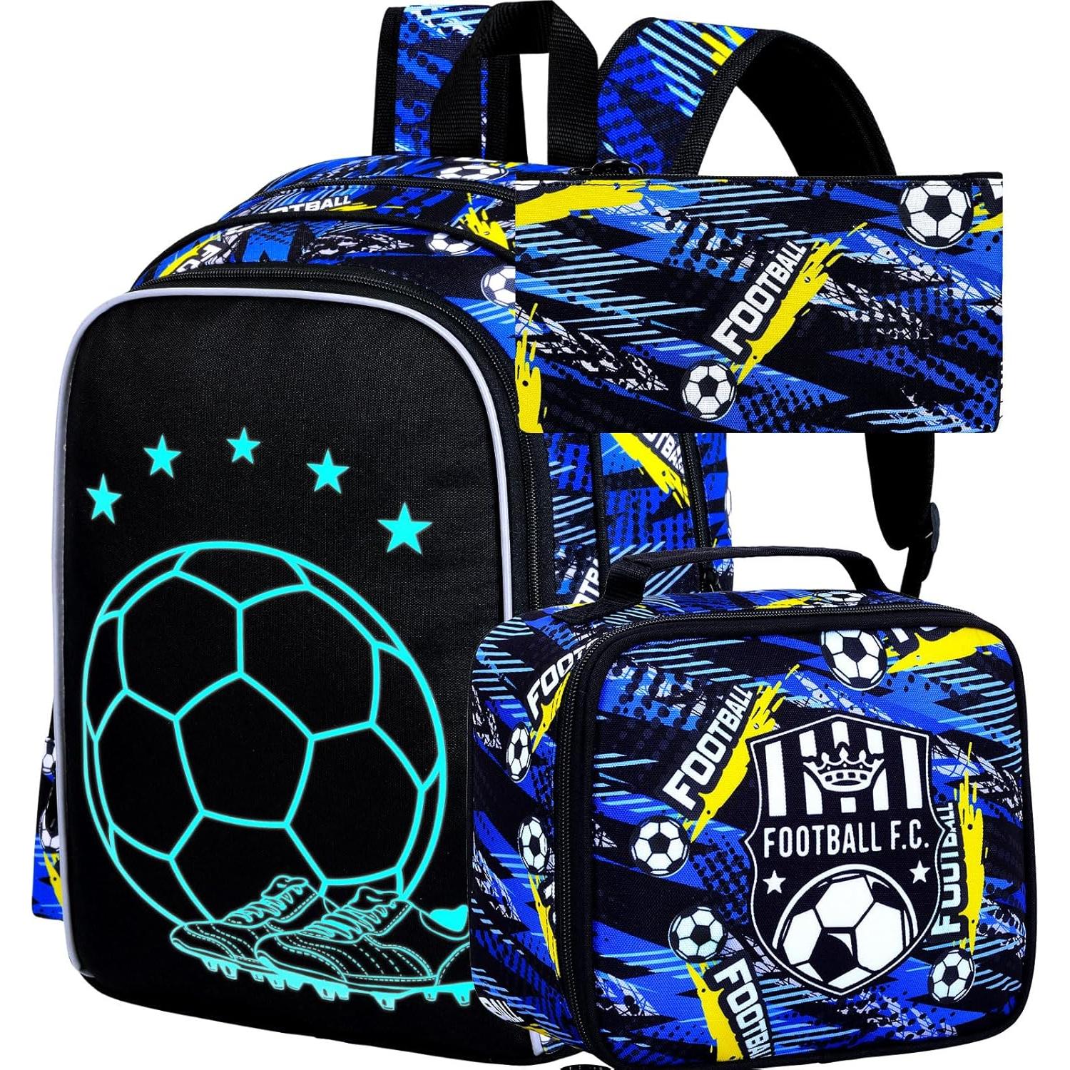 Mochila Escolar 3 en 1 KLFVB Fútbol Luminiscente 43 cm
