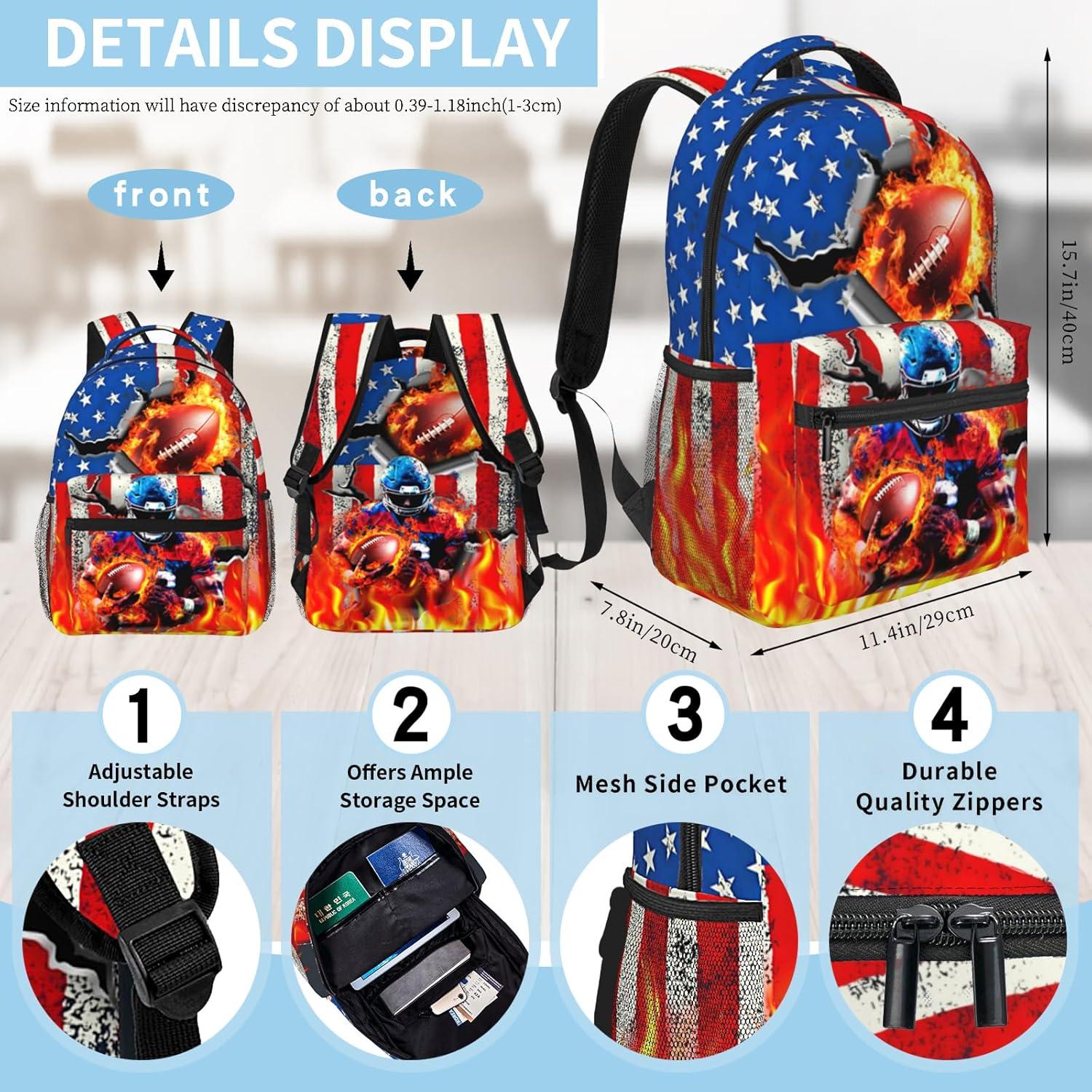 Mochila Escolar para Niños Euvazeni Fútbol Americano 40x20x29cm