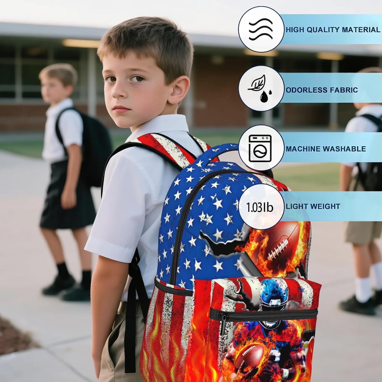 Mochila Escolar para Niños Euvazeni Fútbol Americano 40x20x29cm