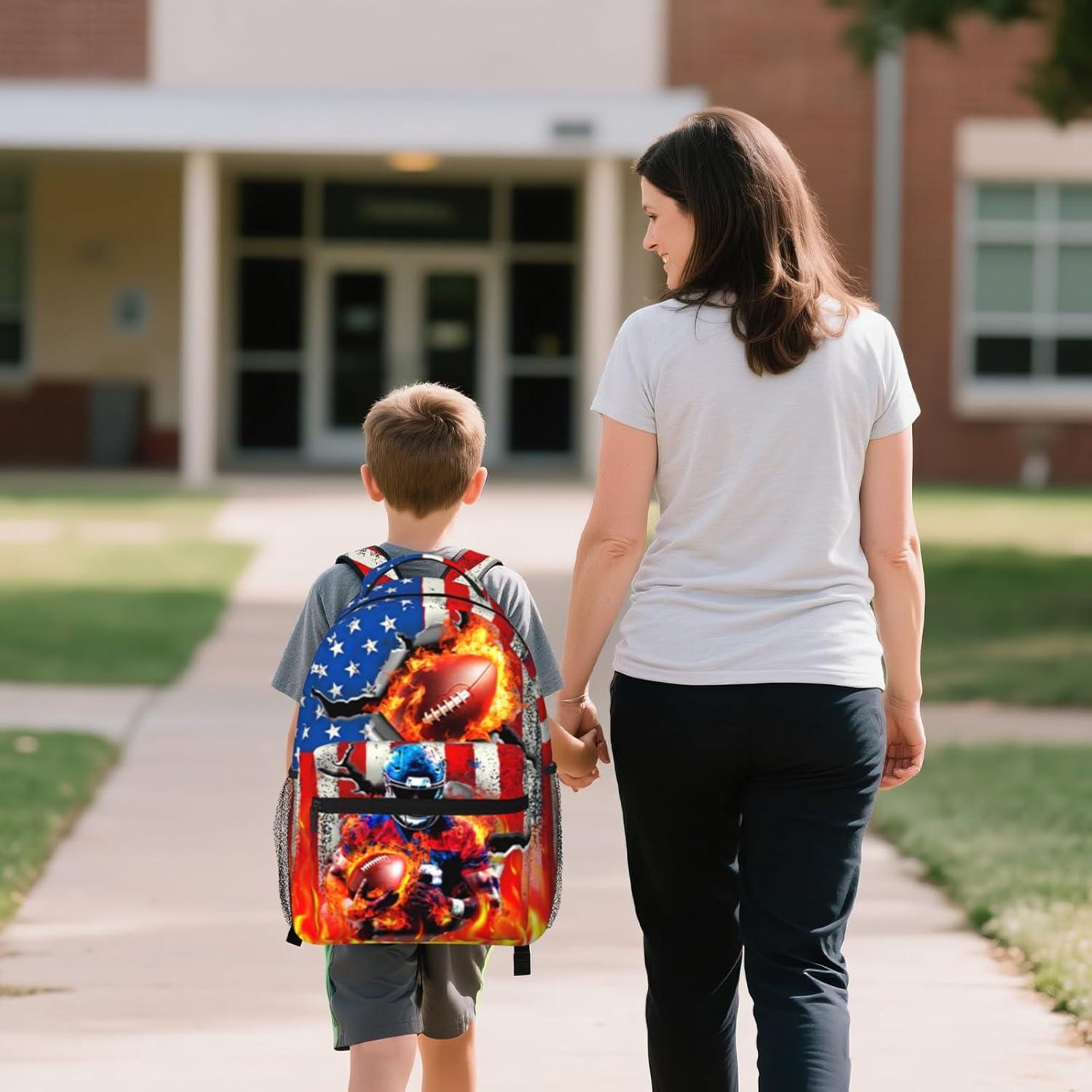 Mochila Escolar para Niños Euvazeni Fútbol Americano 40x20x29cm