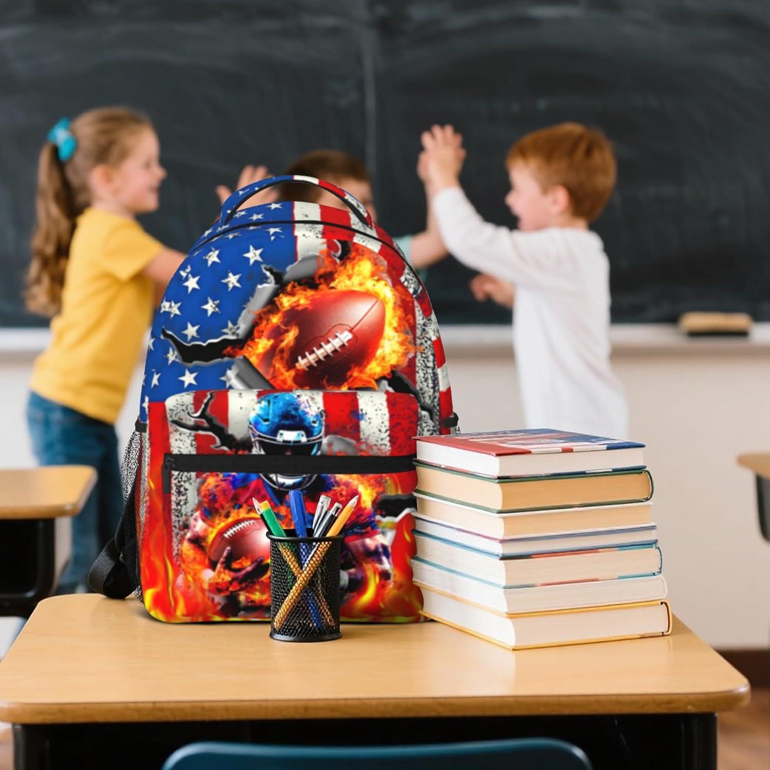 Mochila Escolar para Niños Euvazeni Fútbol Americano 40x20x29cm