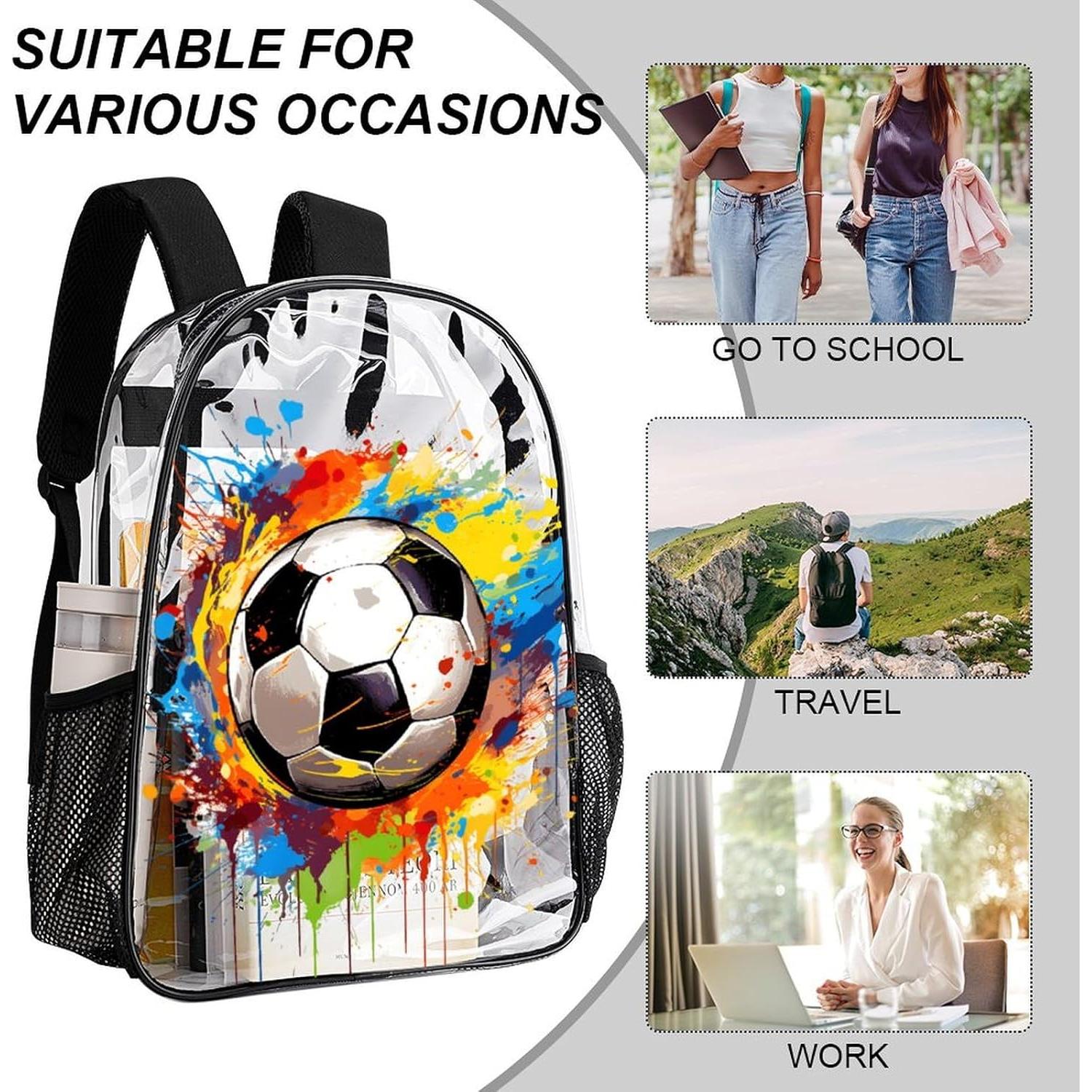 Mochila Transparente de Fútbol PVC Resistente 43x33x13cm