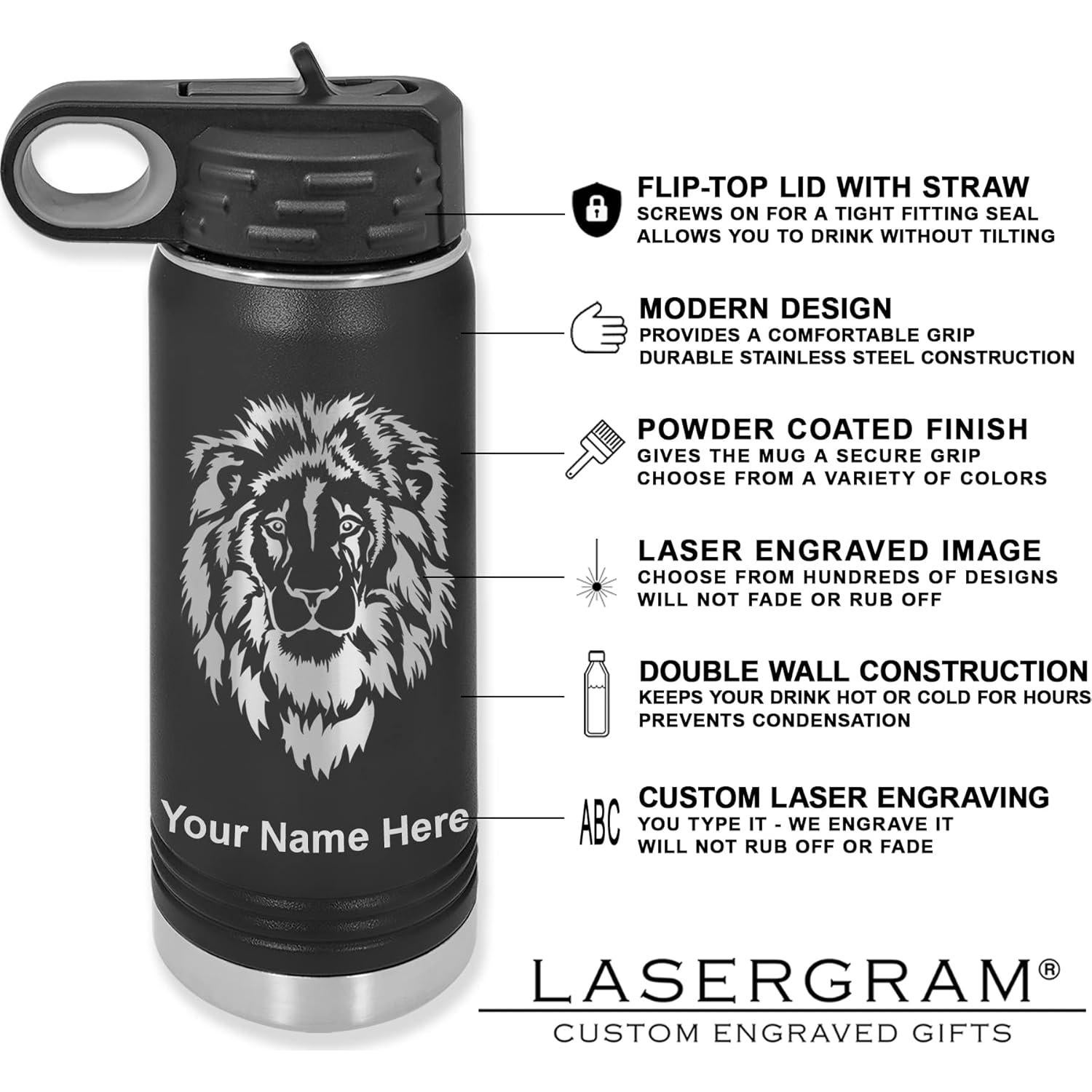 Botella de Agua Personalizada LaserGram 590ml Acero Inoxidable