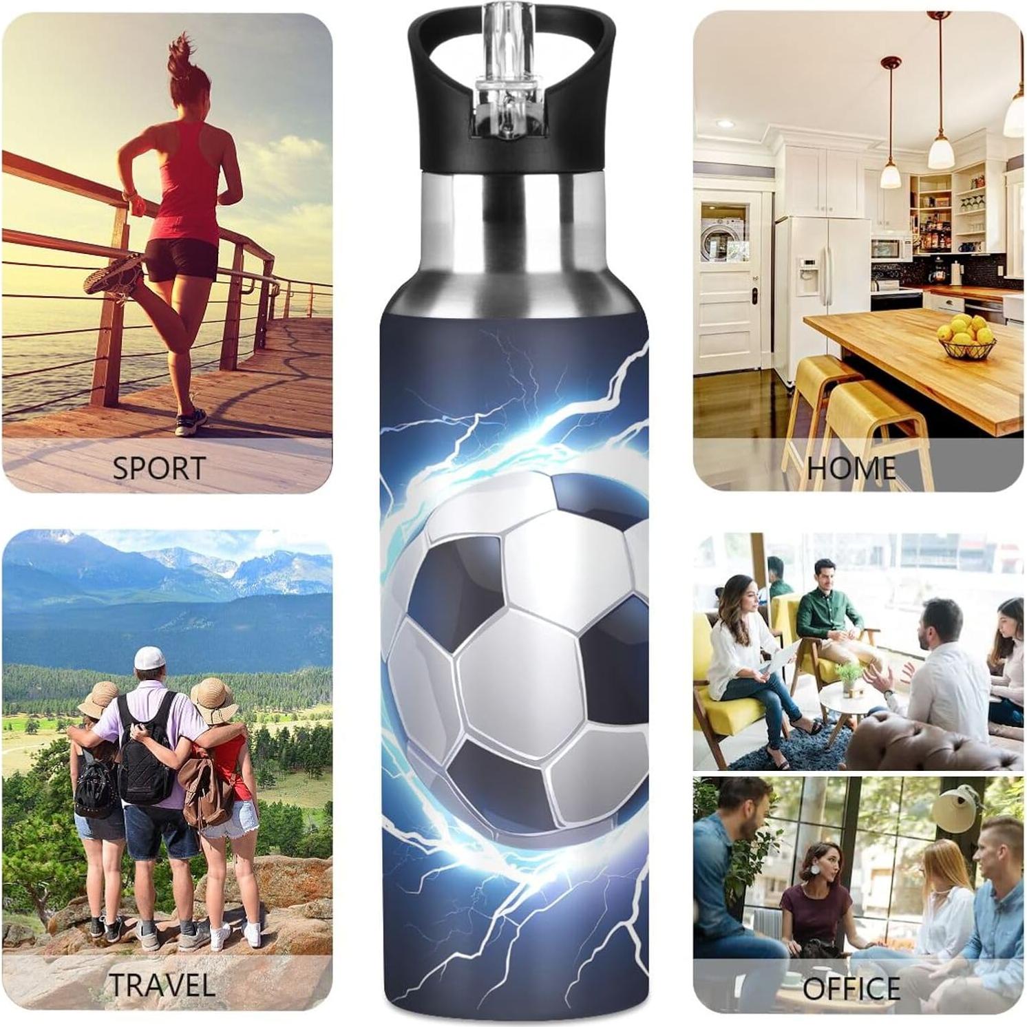 Botella de Agua Aislada WEVIBOFU 600 ml con Tapa de Pajita