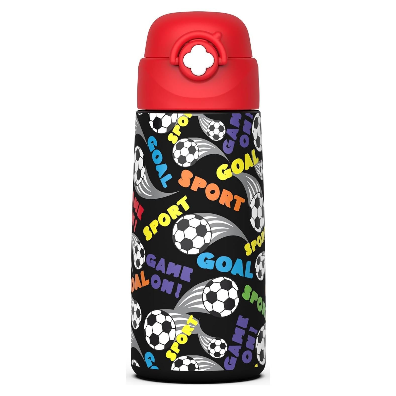 Botella Aislada para Niños Ntswasd 0.47L Acero Inoxidable Rojo Fútbol