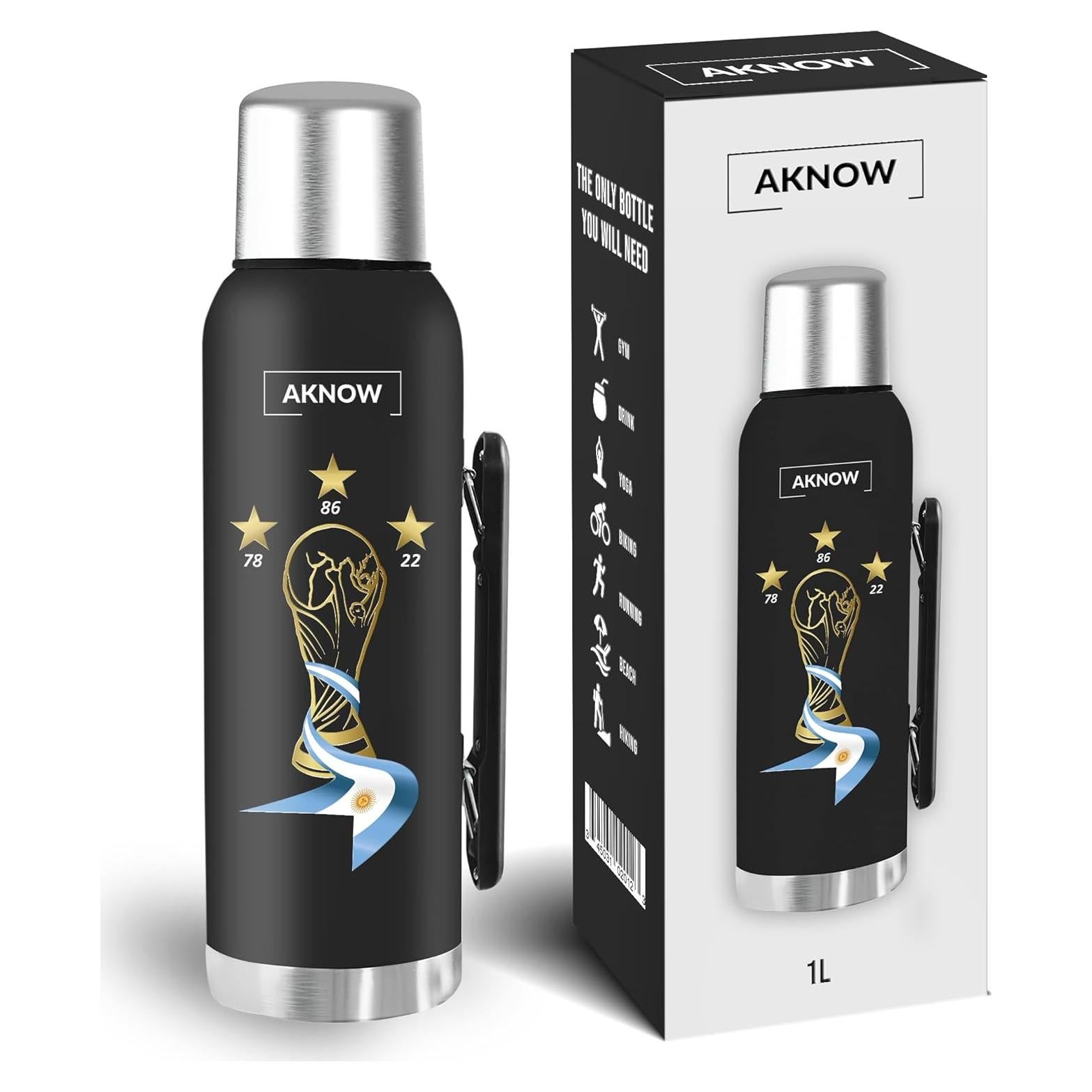Botella de acero inoxidable AKNOW 1LT Copa del Mundo Argentina