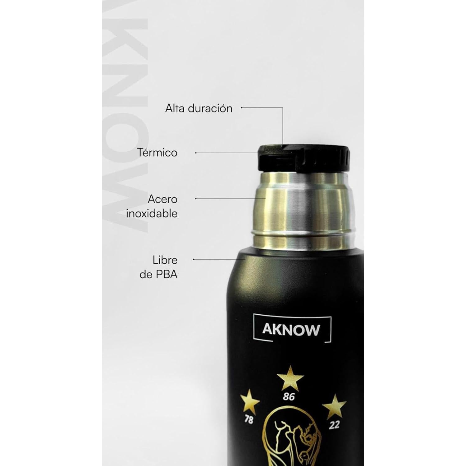 Botella de acero inoxidable AKNOW 1LT Copa del Mundo Argentina